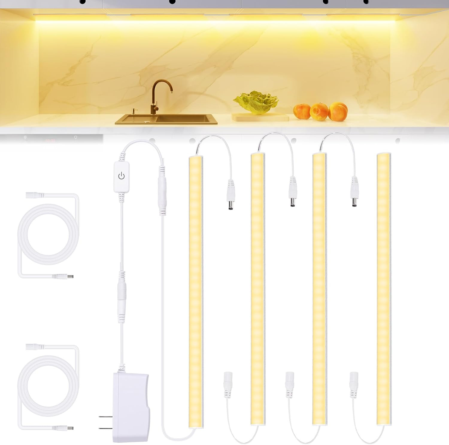 under Cabinet Lights Plug-In, 4 Pack X 12Inch Warm White 3000K LED under Cabinet