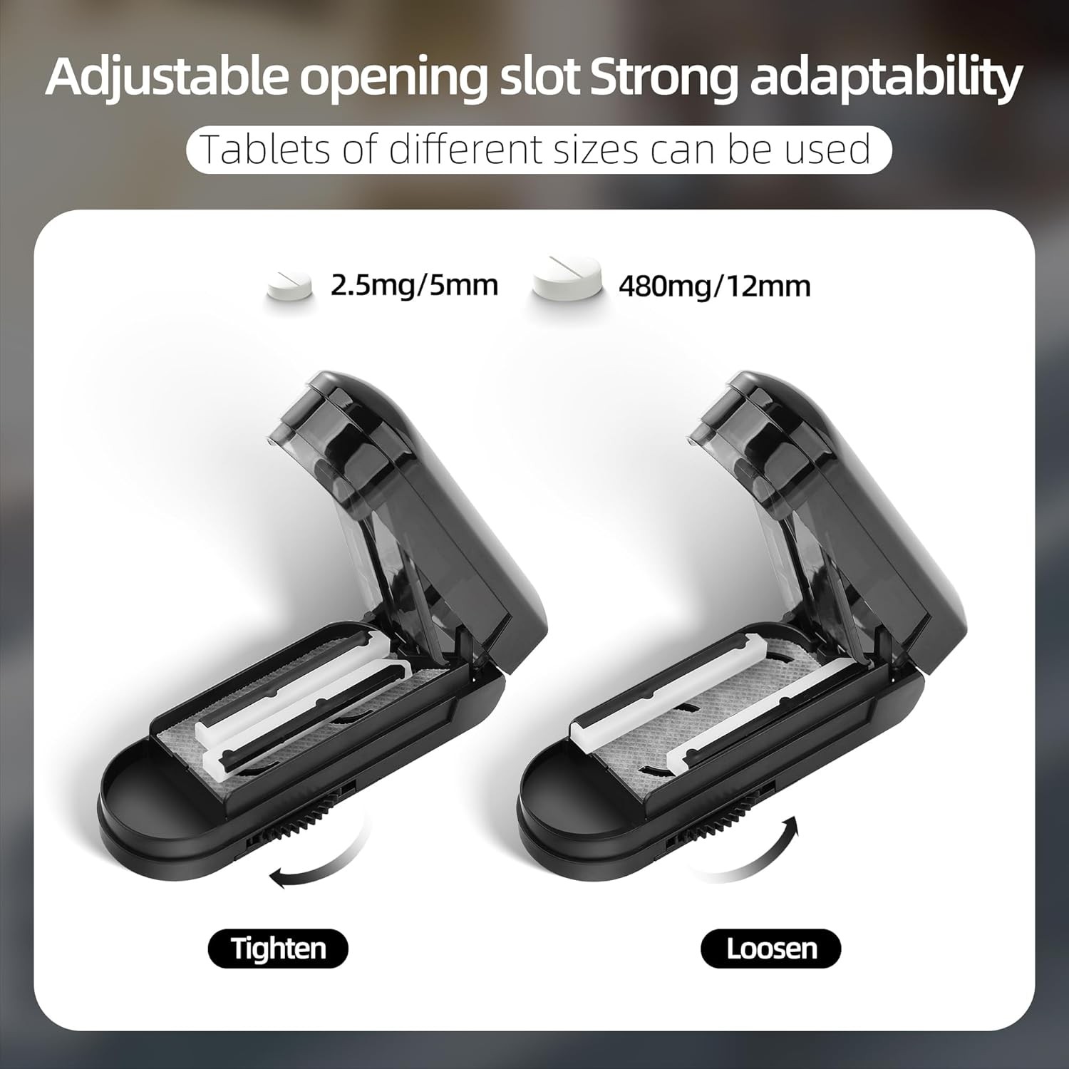 Pill Cutter Tablet Splitter Adjustable for Small & Large Pills Fast Easy Cut