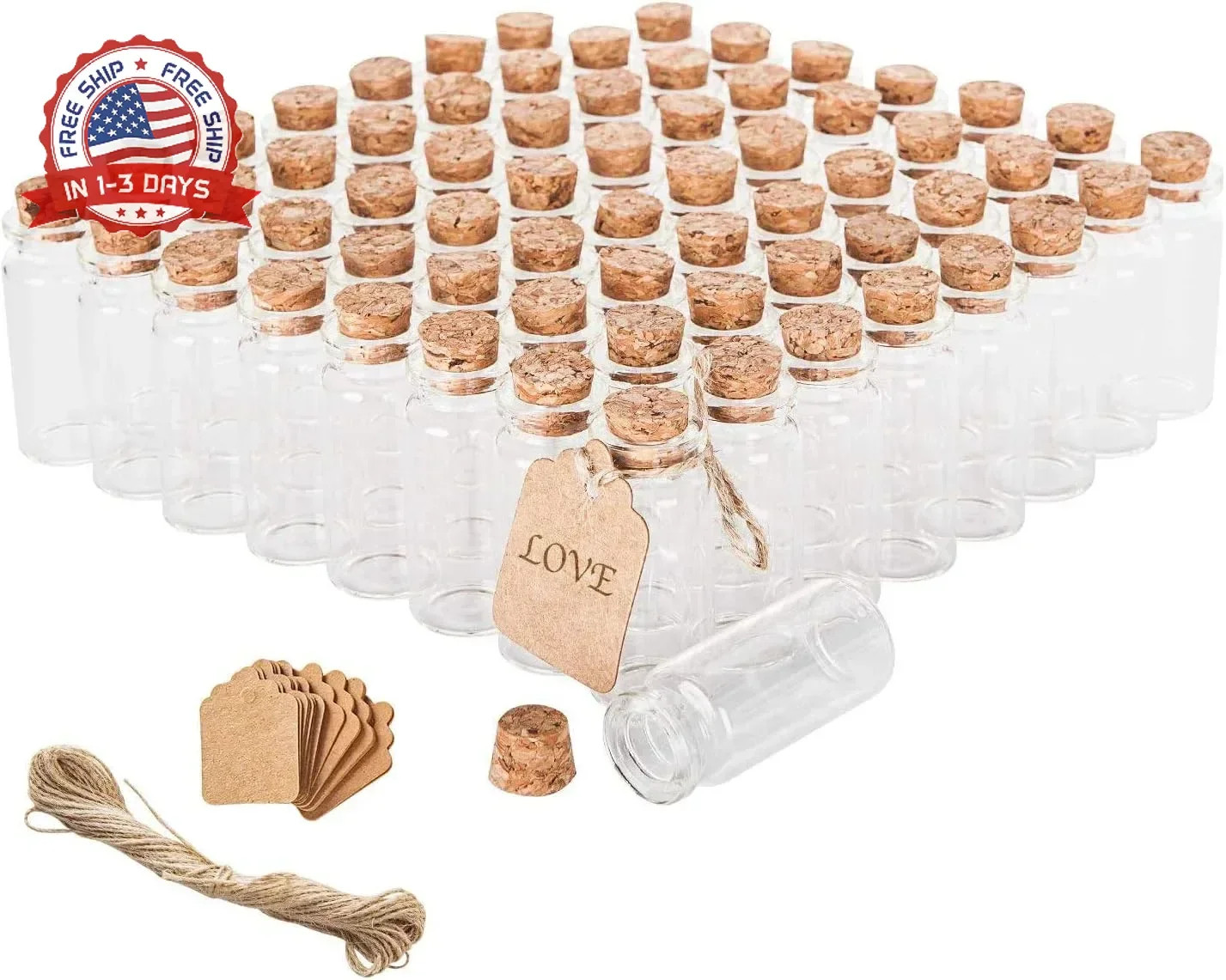 Brajttt 64PCS Cork Stoppers Glass Bottles, DIY Decoration Small Tiny Glass Jars