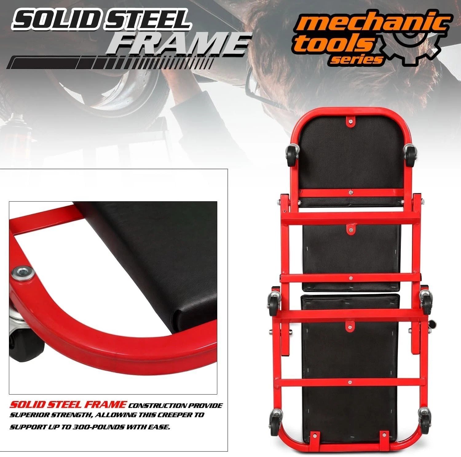 Durable Folding Car Creeper with Thick Padded Cushions - 330LBS Support