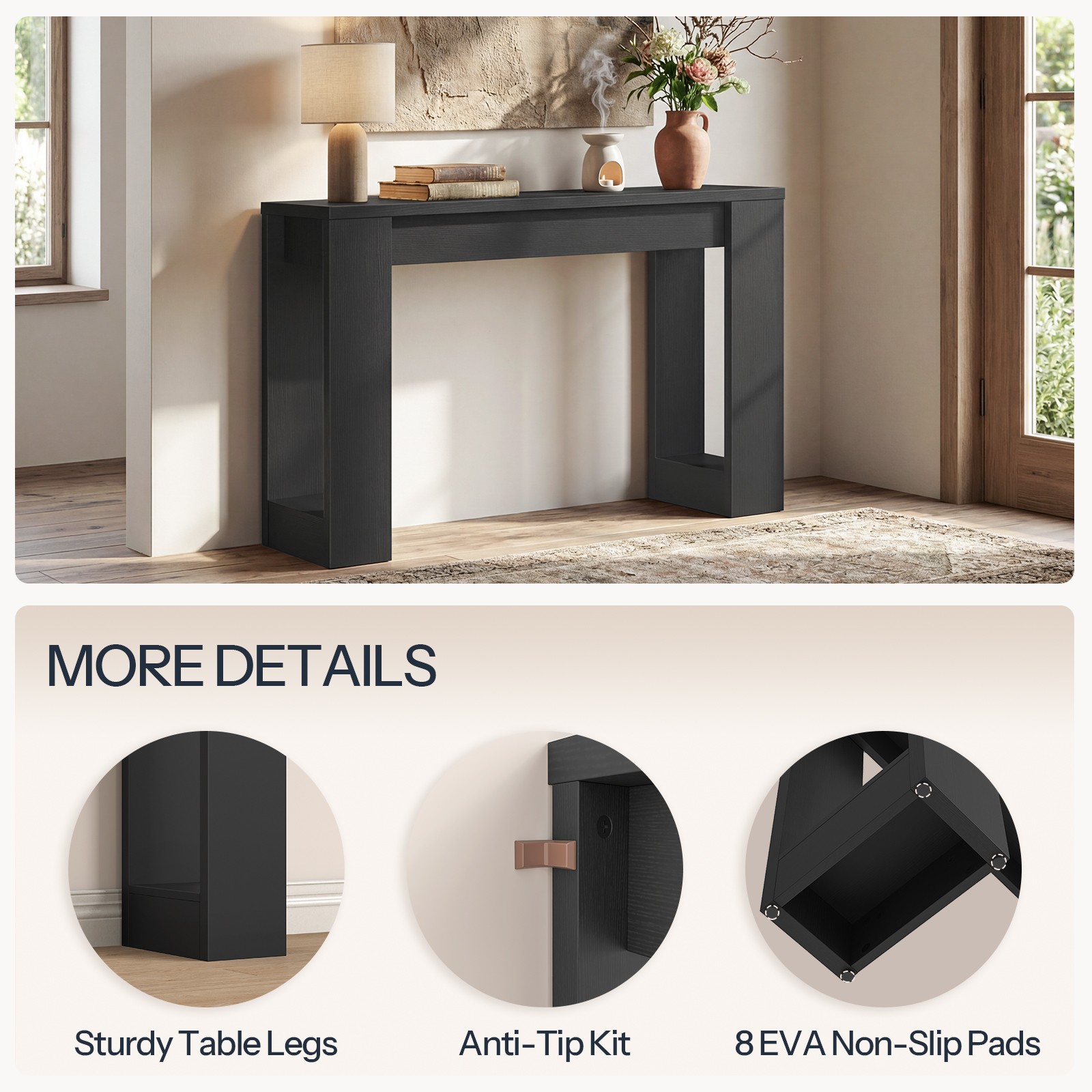 Console Table Sofa Table Side Table Entryway Table Black 47.2” x 11.8” x 31.5”
