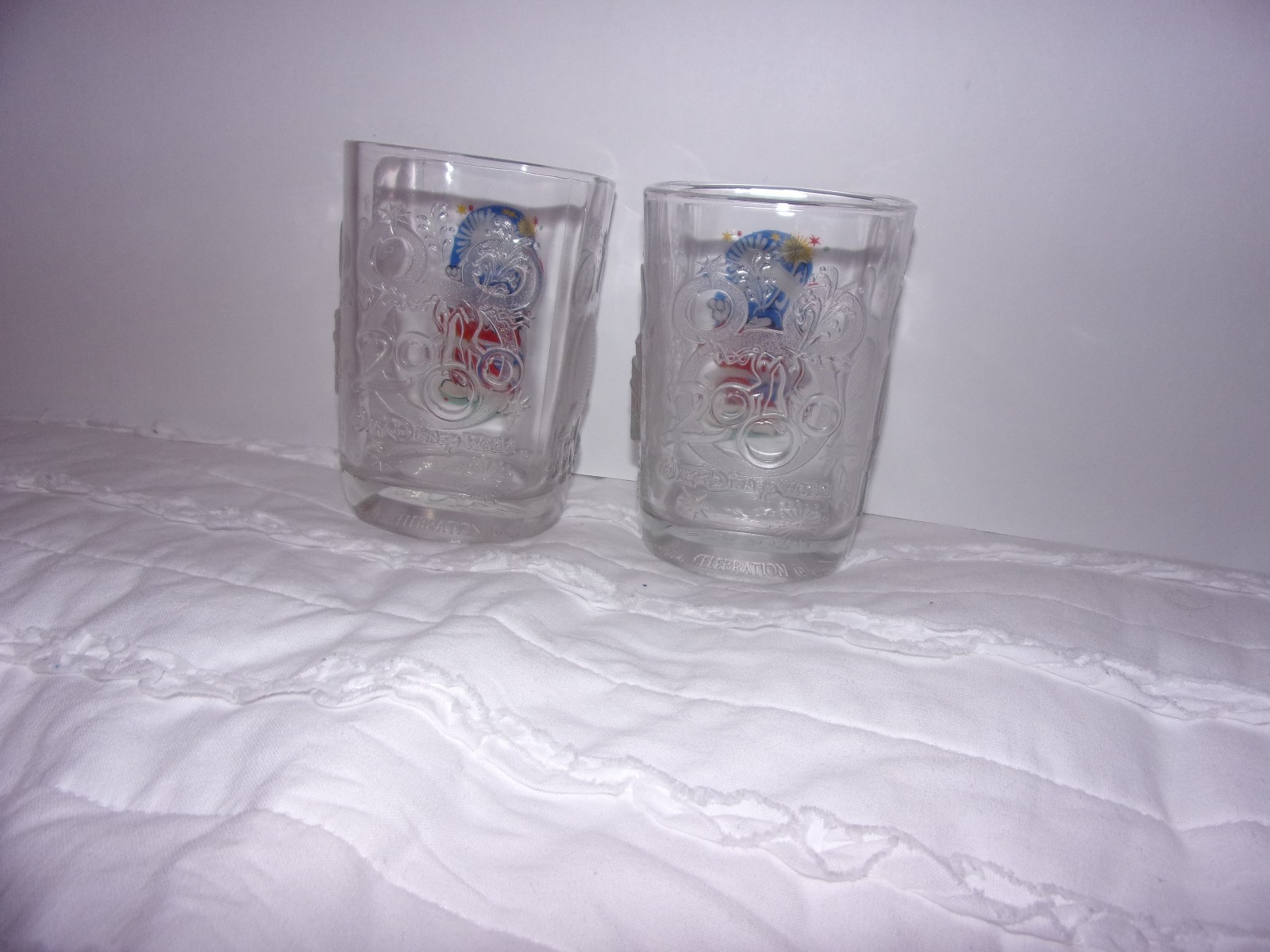 Lot Of 2 Mcdonalds 2000 Millenium Square Glasses, Mickey Mouse Walt Disney