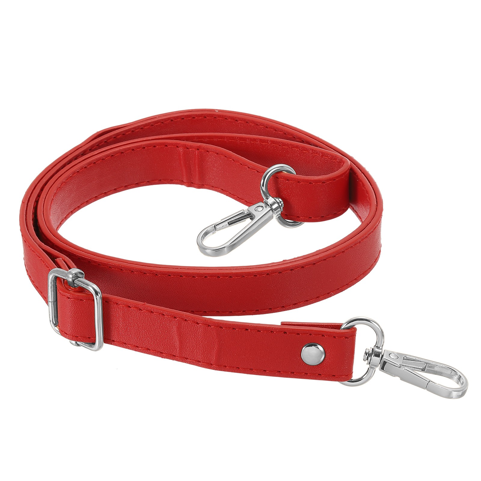 51 Inch Adjustable Leather Purse Strap with Silver Hardware, Red