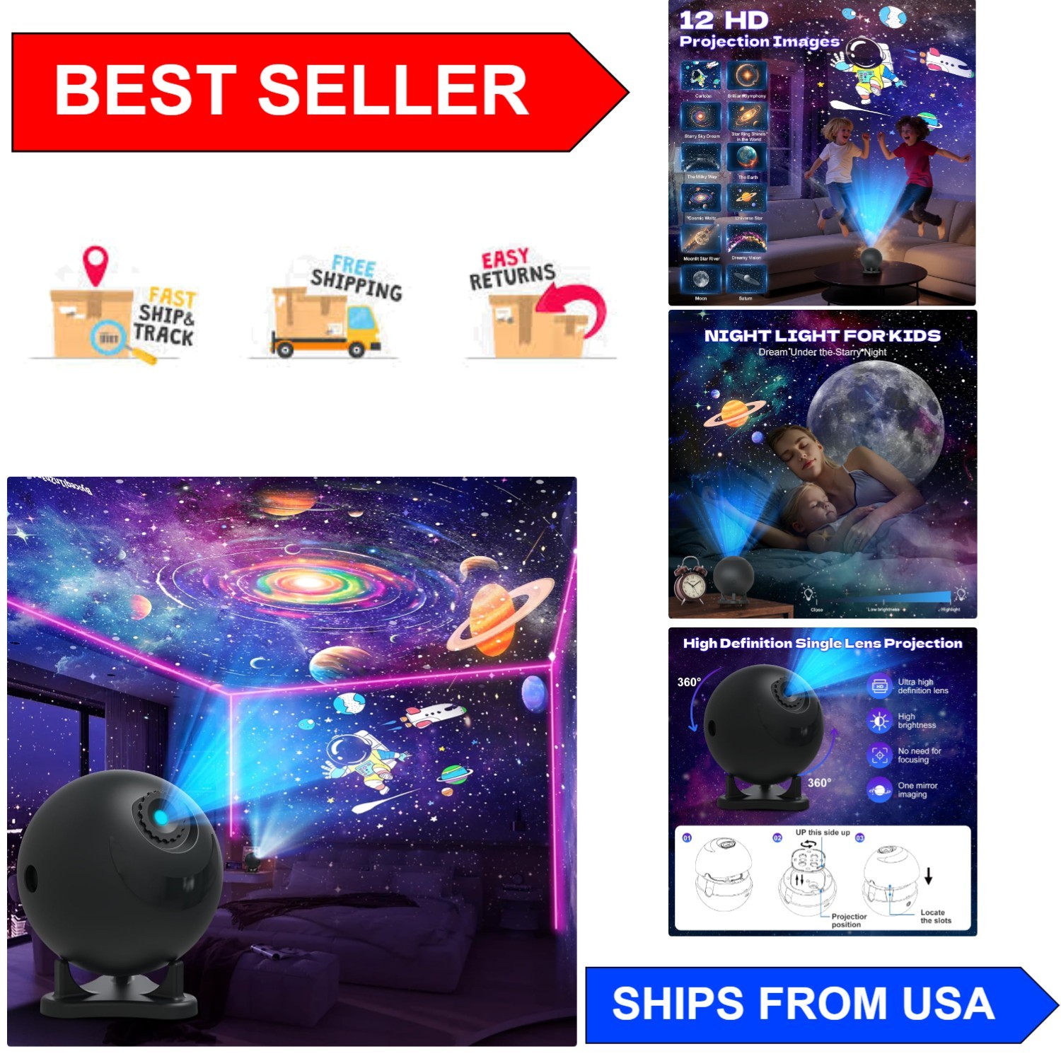 Whisper-Quiet USB Galaxy Projector Night Light with Auto Shut-Off for Relaxation