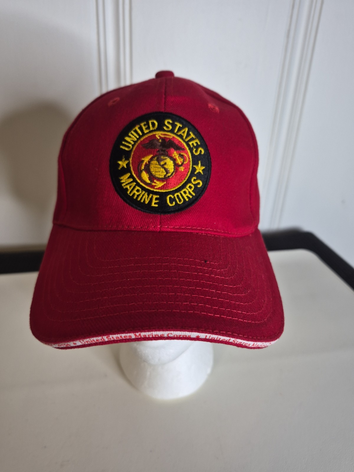 USMC United States Marine Corps Ball Cap Red Adjustable Hat Embroidered Patch
