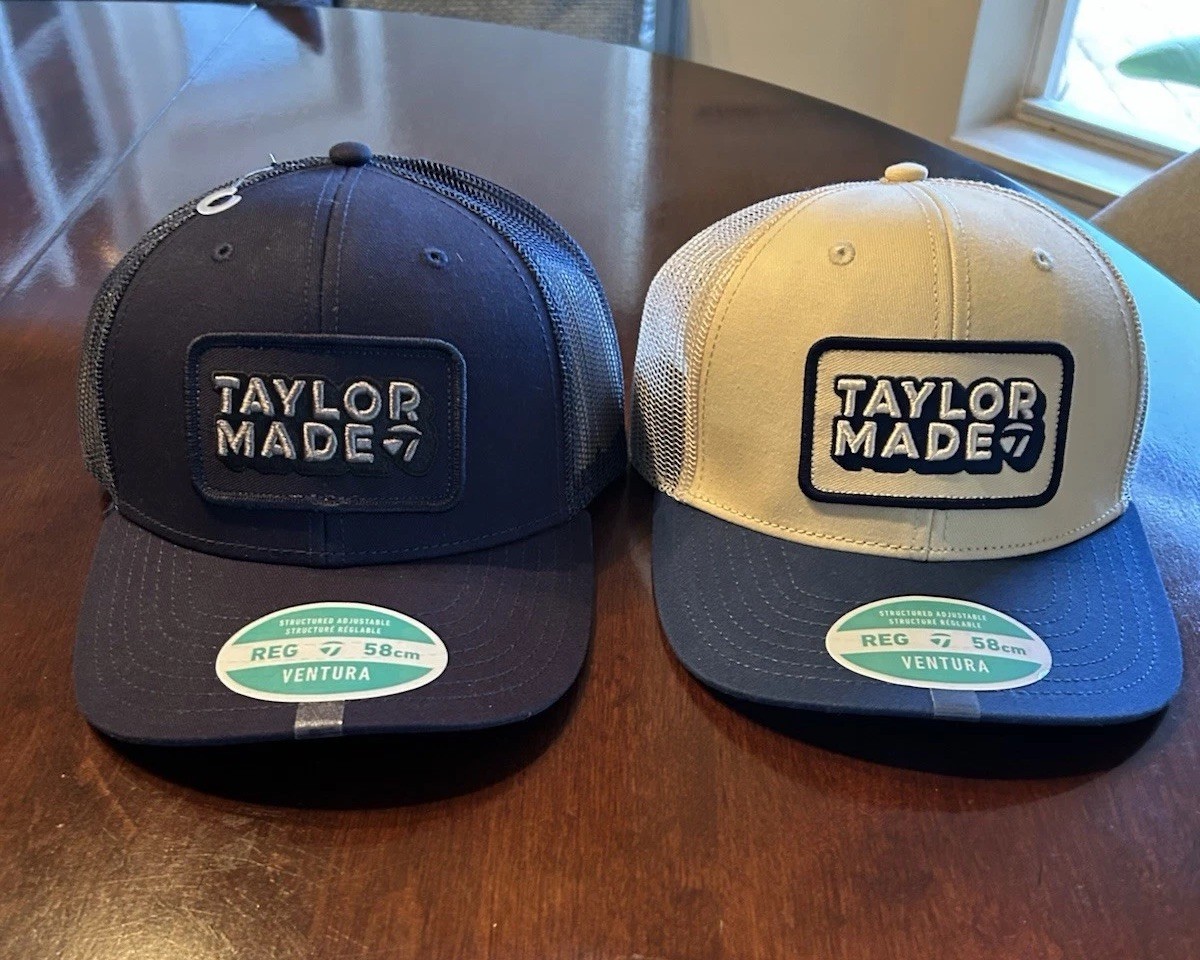 2 - TaylorMade Golf Ventura Trucker Hats Navy and Tan $80 Value! Brand New!