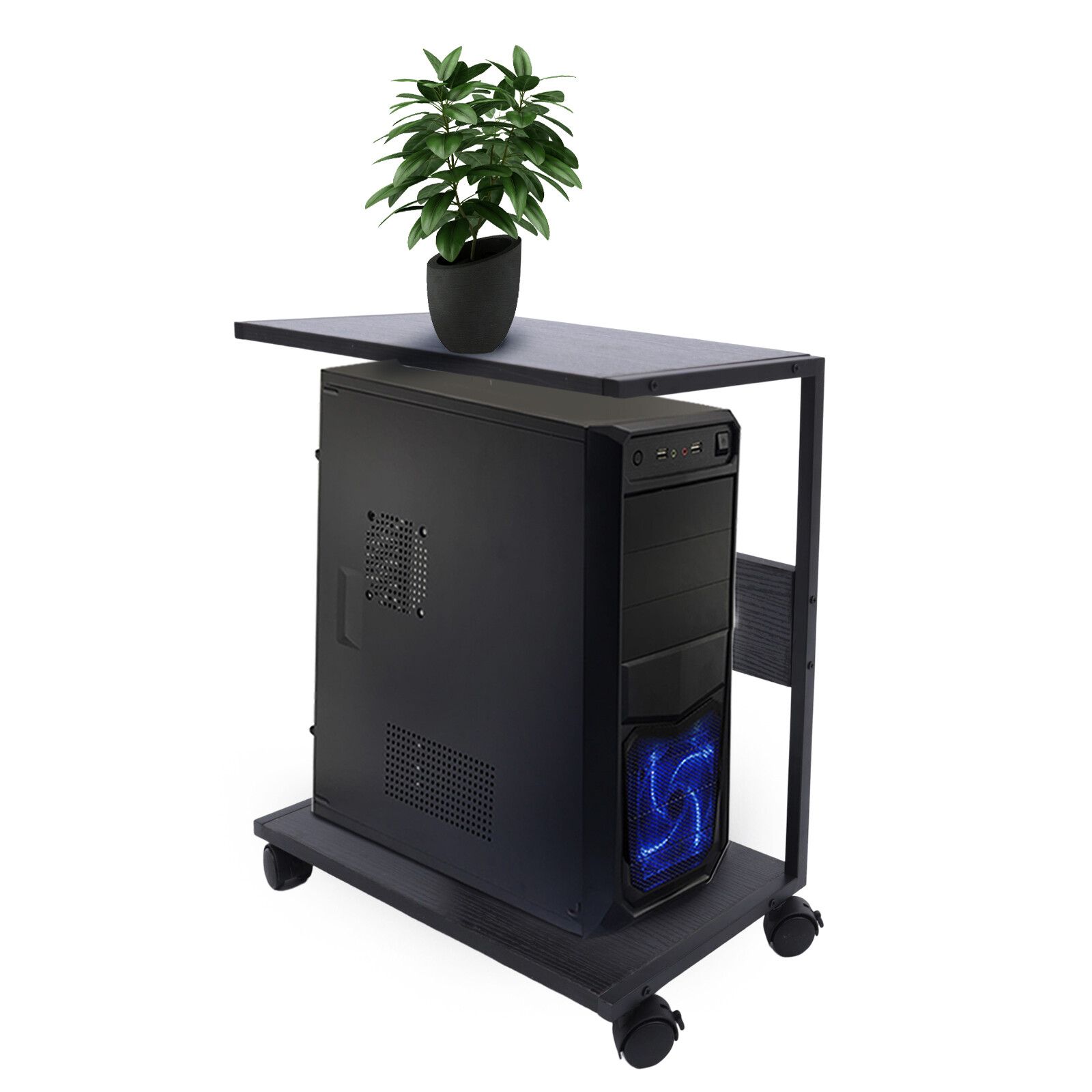2-Tier Computer Tower Stand C-Shaped Mobile PC Tower Stand Desktop Printer Shelf