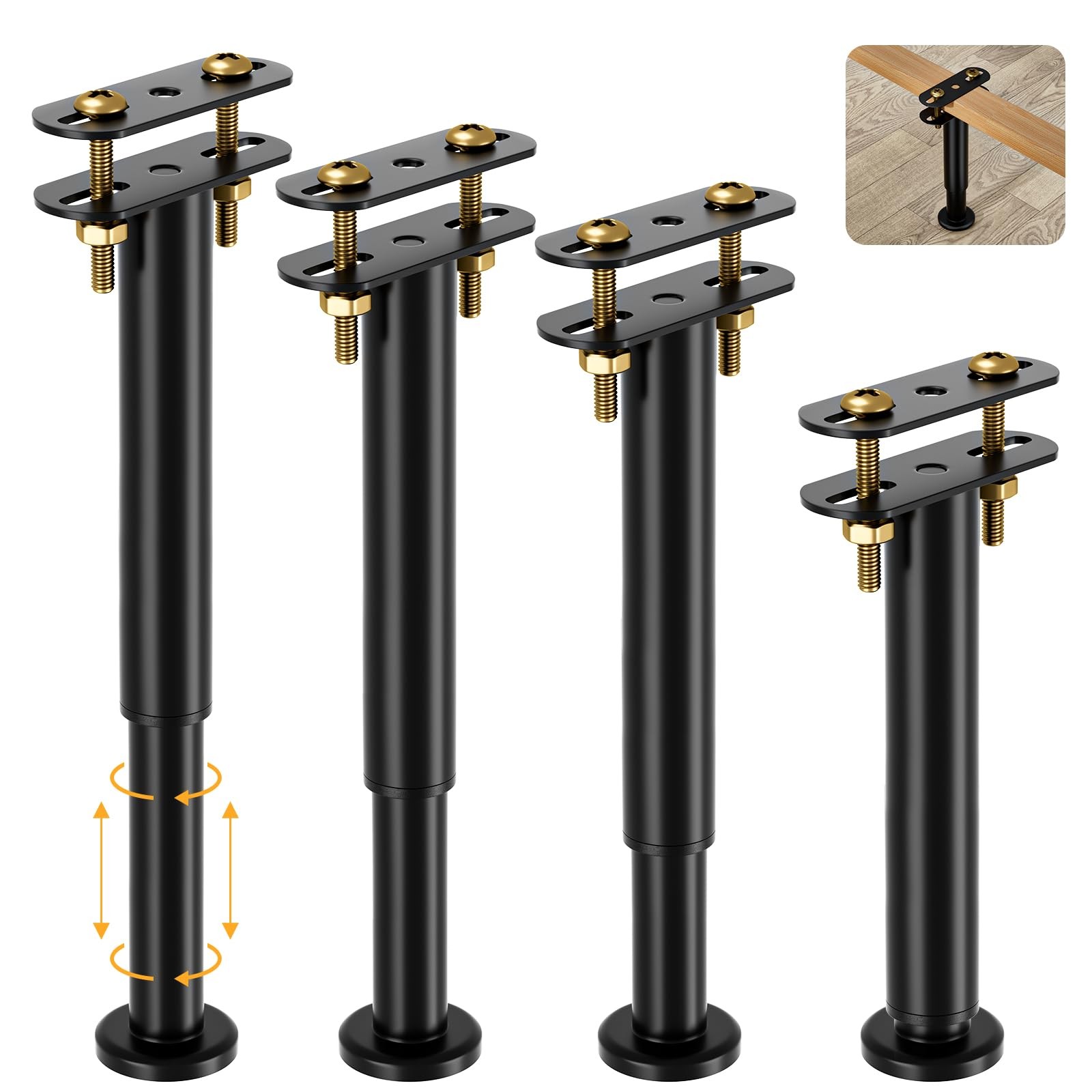 VETIN 4Pcs Adjustable Height Bed Support Legs 10-16 inch, Black