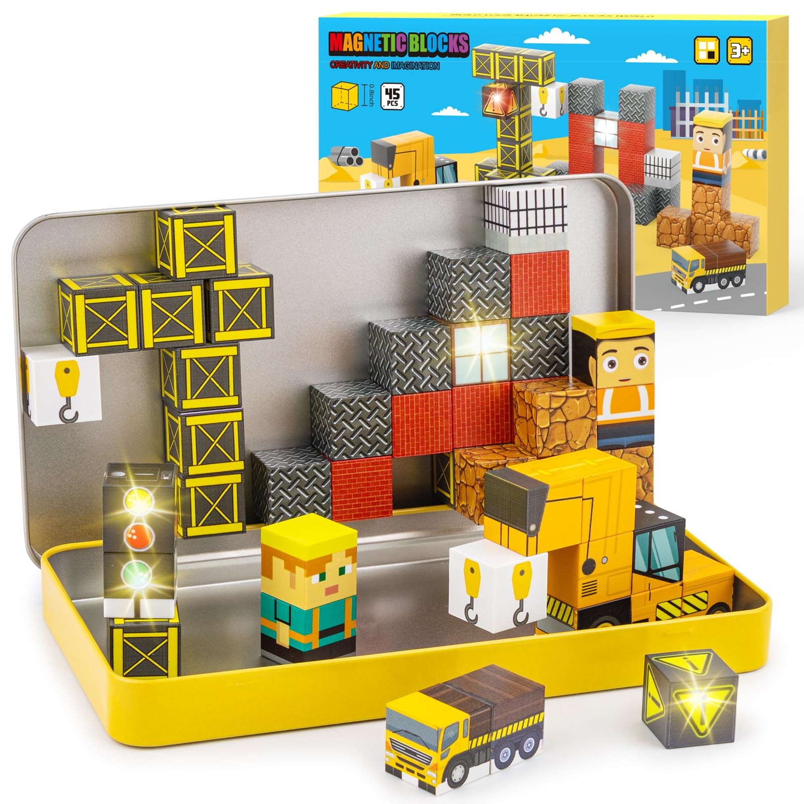 Aywewii Travel Magnetic Blocks 45 PCS Travel Toys for Kids Ages 3-5, Magnet Buil