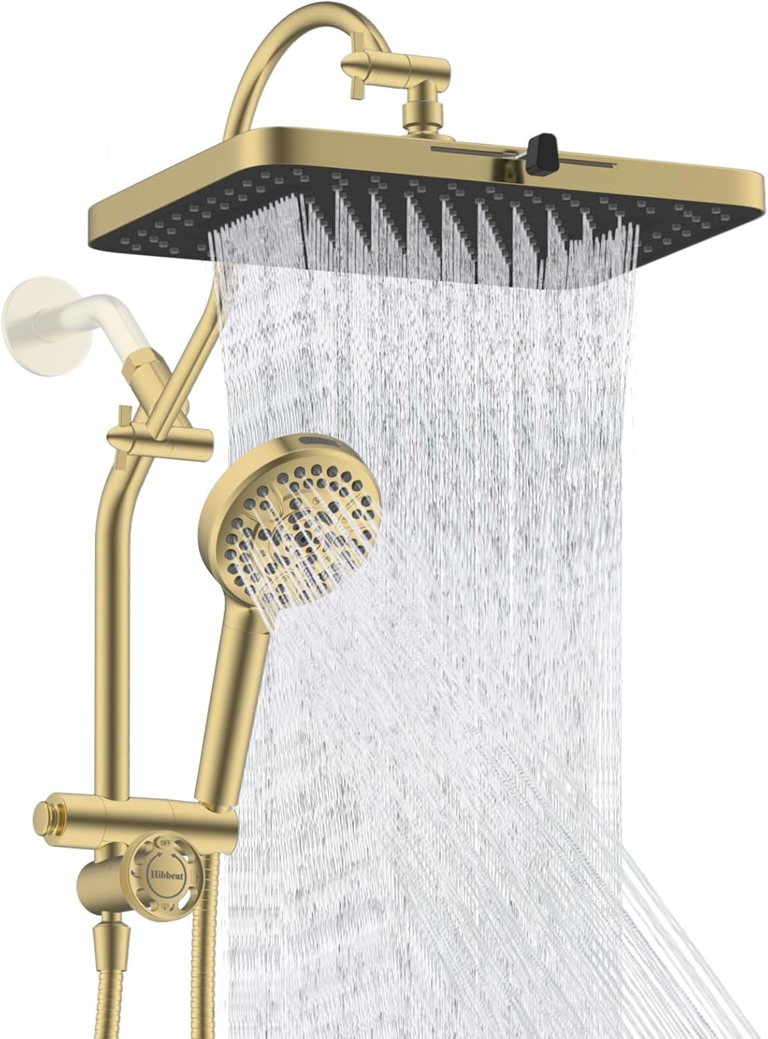 Hibbent 13" Shower Head Combo High Pressure Rainfall Handheld Brushed Gold cUPC