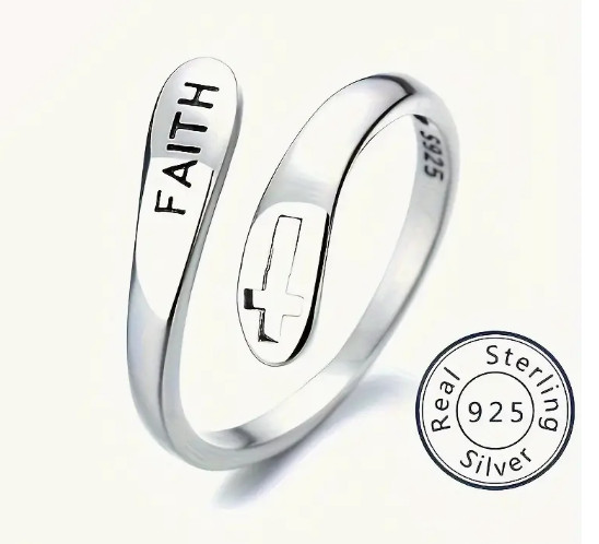 NEW IN BOX ADJUSTABLE RING CROSS FAITH STERLING SILVER 925 WRAP AROUND RELIGIOUS