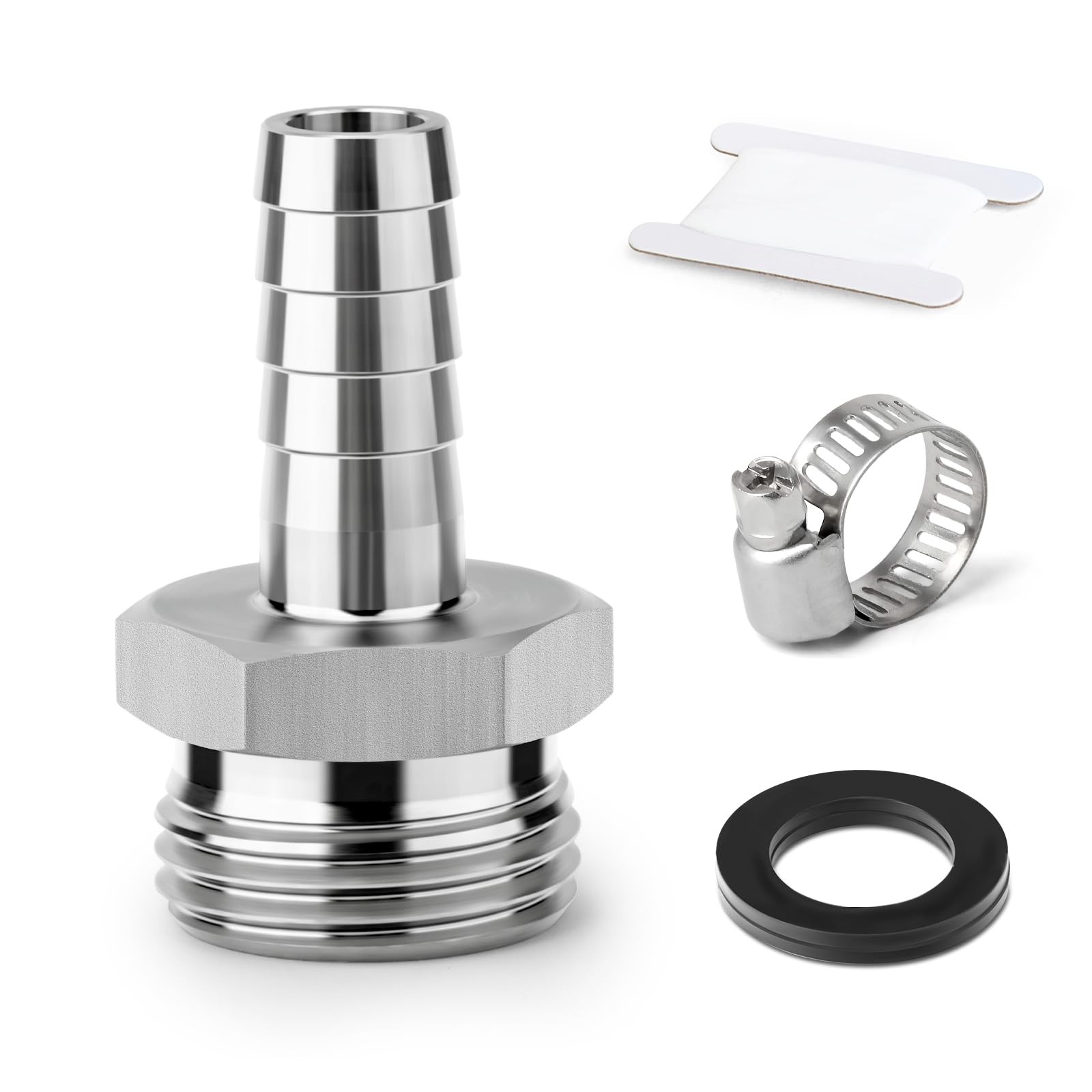 TAISHER 1PCS 304 Stainless Steel 1/2" Barb x 3/4" GHT Male（1PCS）, Silver