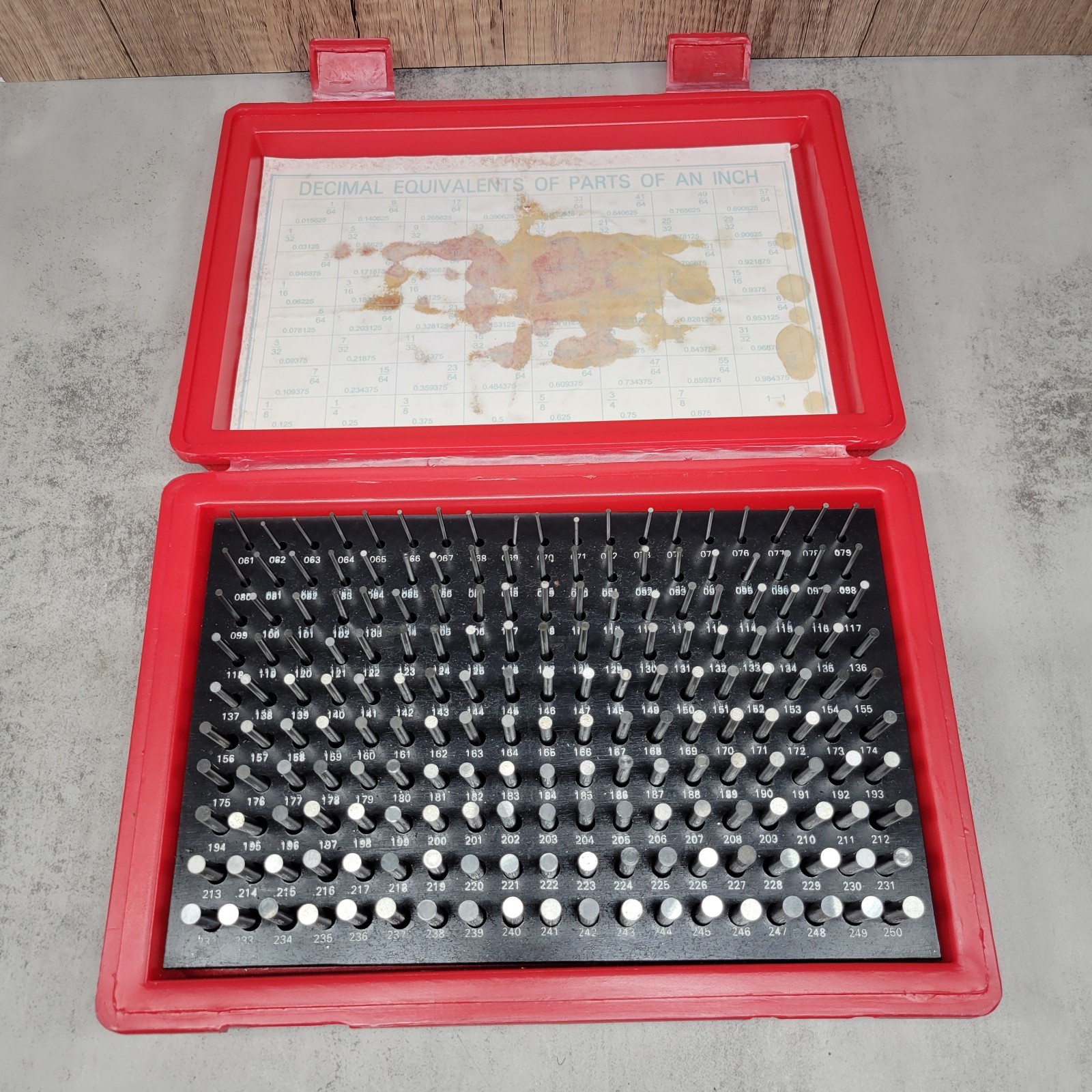 MHC Steel Plug Gage Set M1 Minus - 190 Pieces .061 Thru .250 Red Case