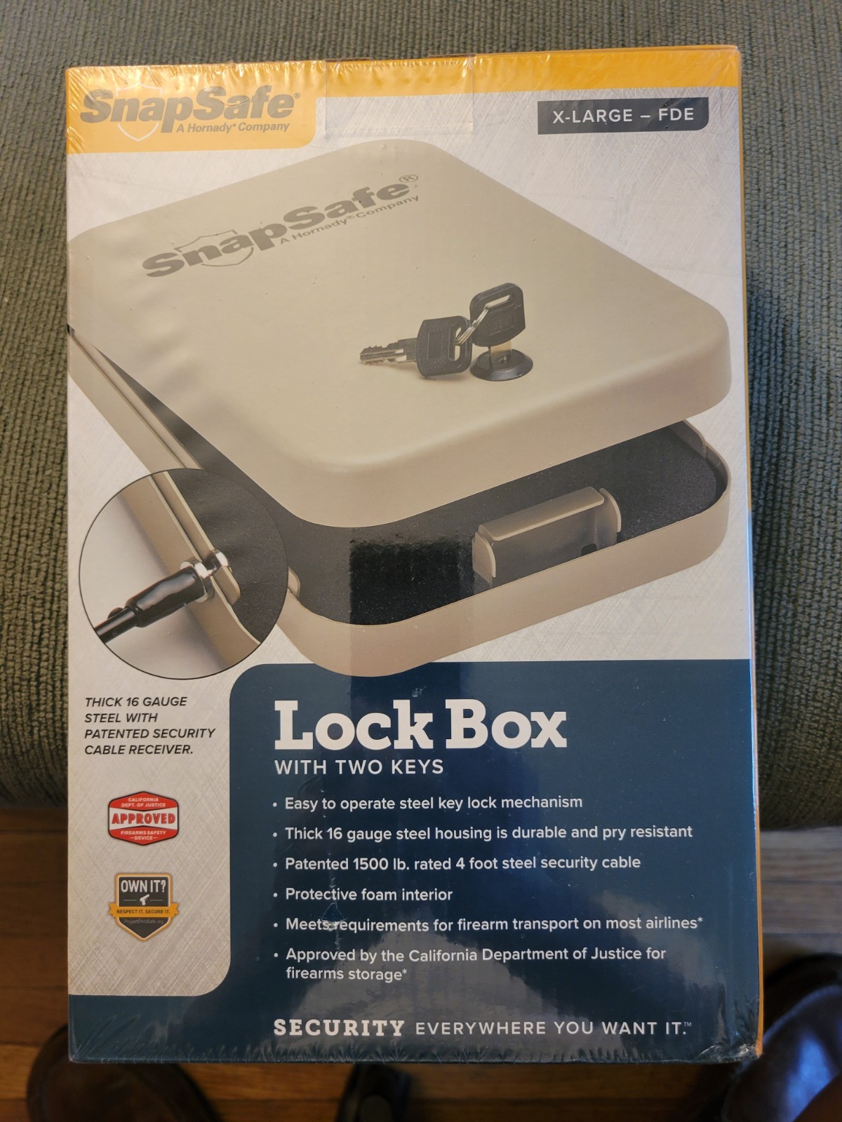 RARE! SnapSafe Portable Lock Box XL-Large FDE Color w/Cable 10" x 7" x 2" NEW