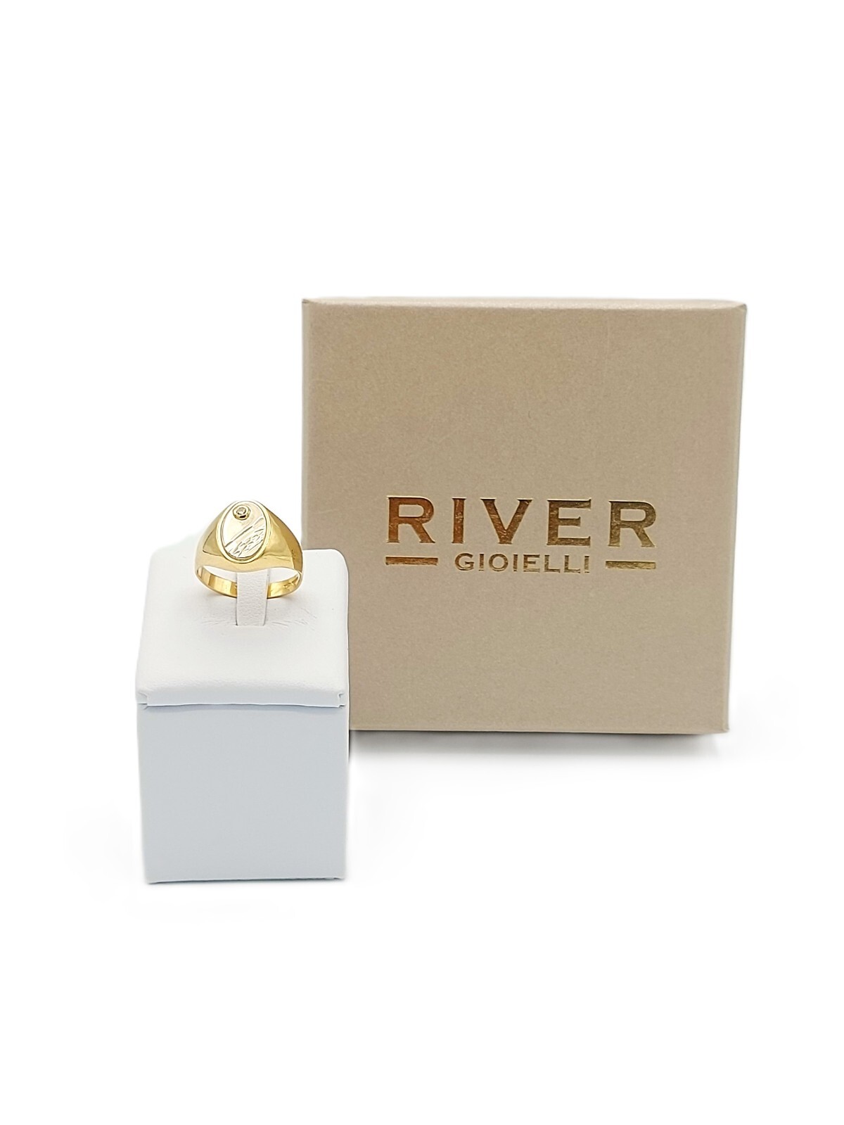 Men's ring made of 18kt yellow and white gold with a white zircon. New.