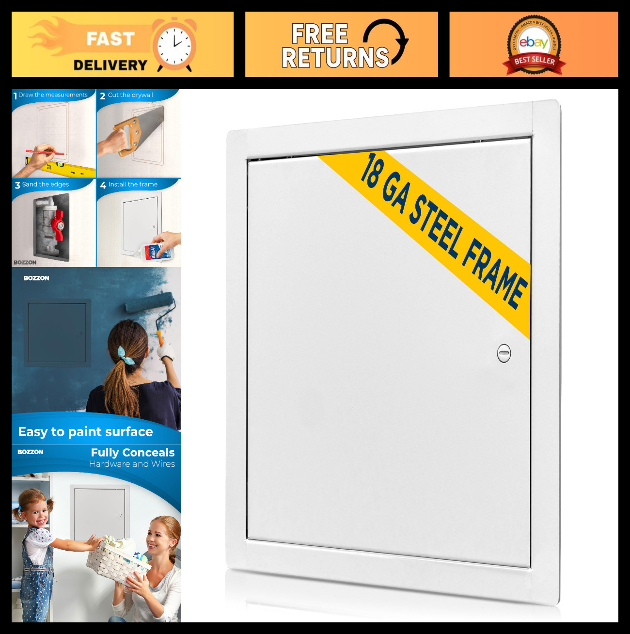 Drywall Access Panel 24x24" - Metal Door, Screwdriver Latch, 18GA Steel Frame, P