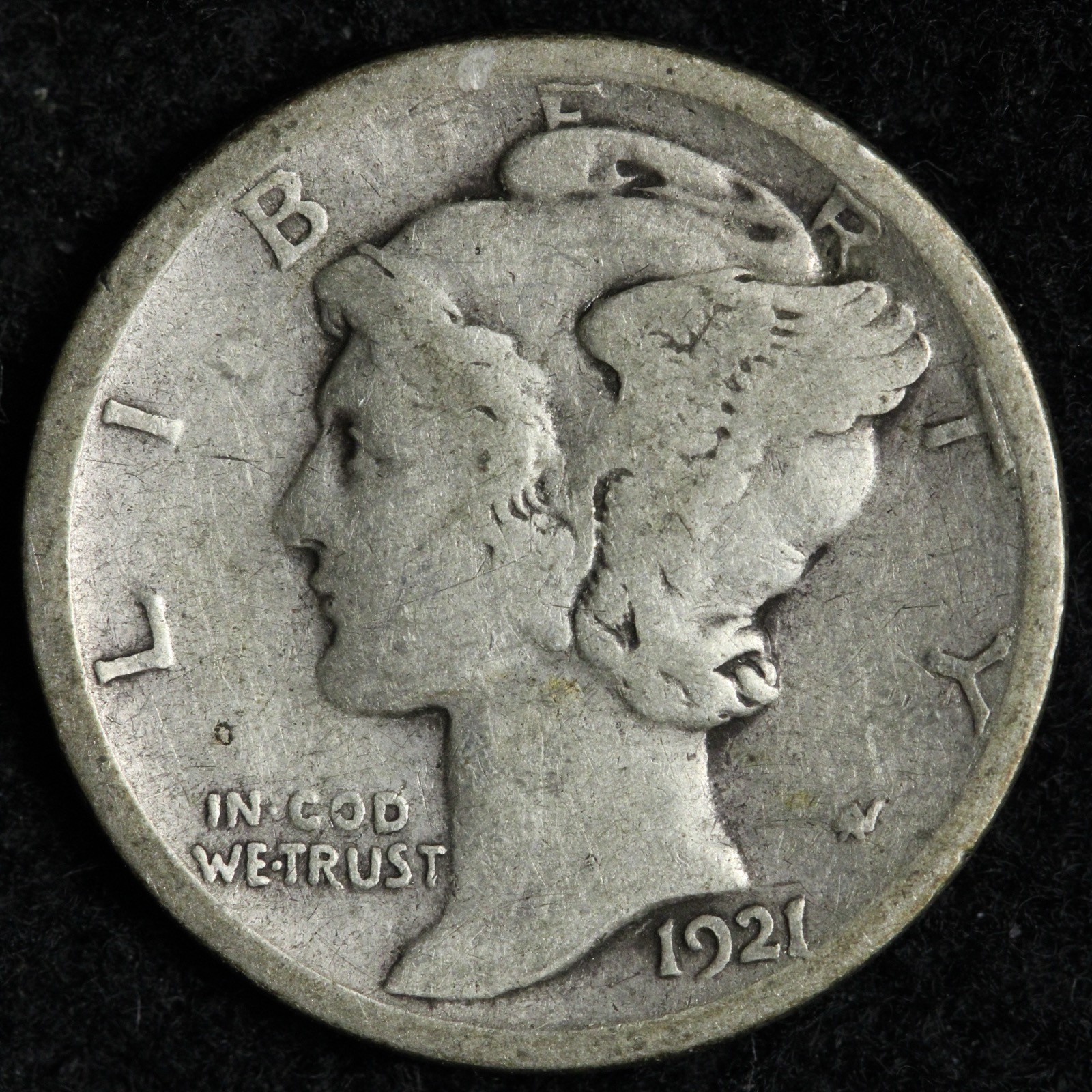 1921-D Mercury Silver Dime FINE E285 UJMK