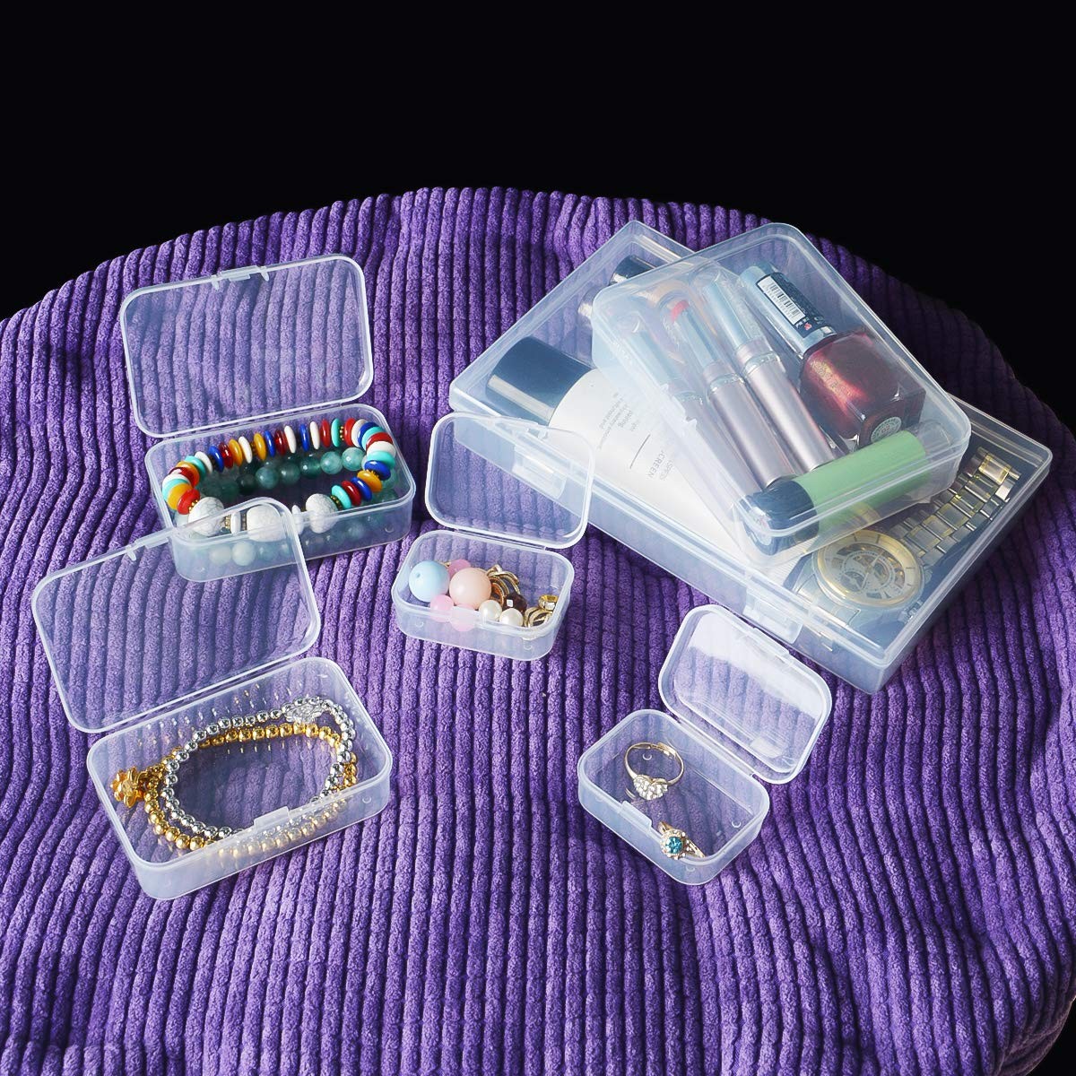 24 Pieces Mixed Sizes Rectangular Empty Mini Clear Plastic Organizer Storage ...