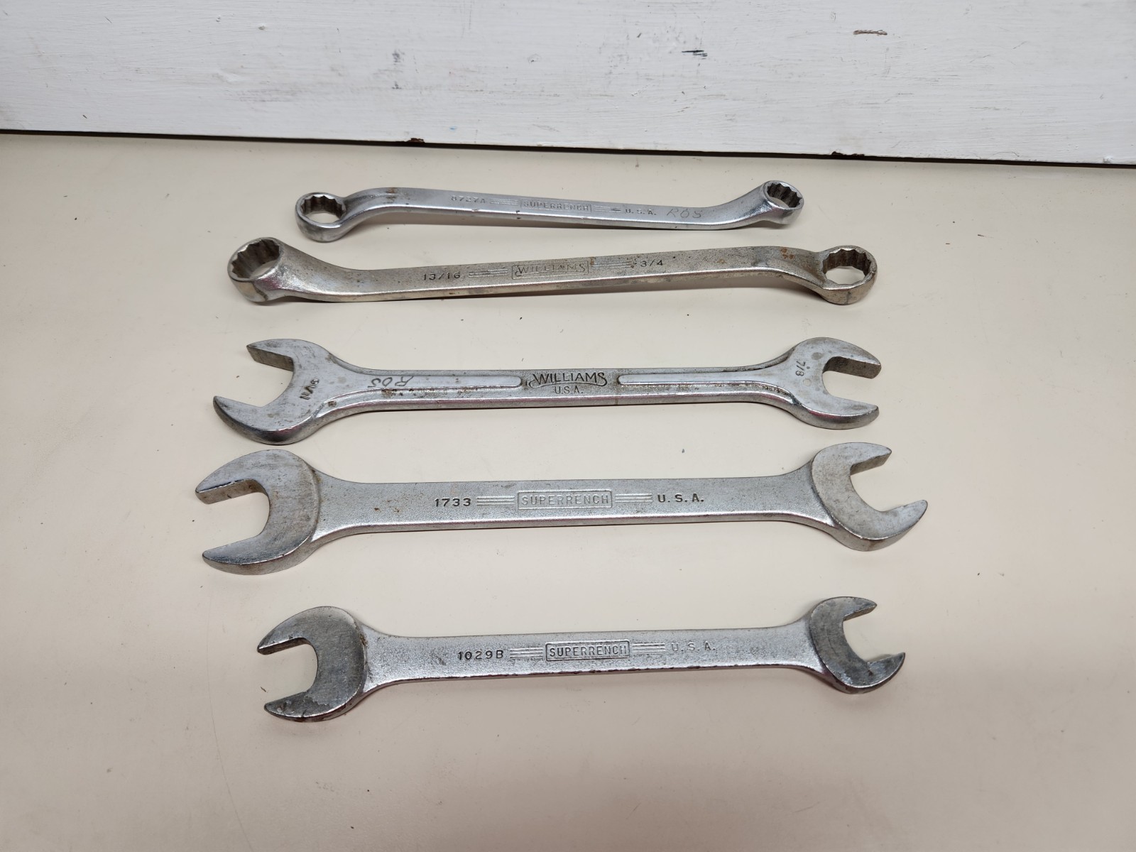 Lot of (5) Williams Superrench Double Open & Box End Wrenches Made in USA Vtg