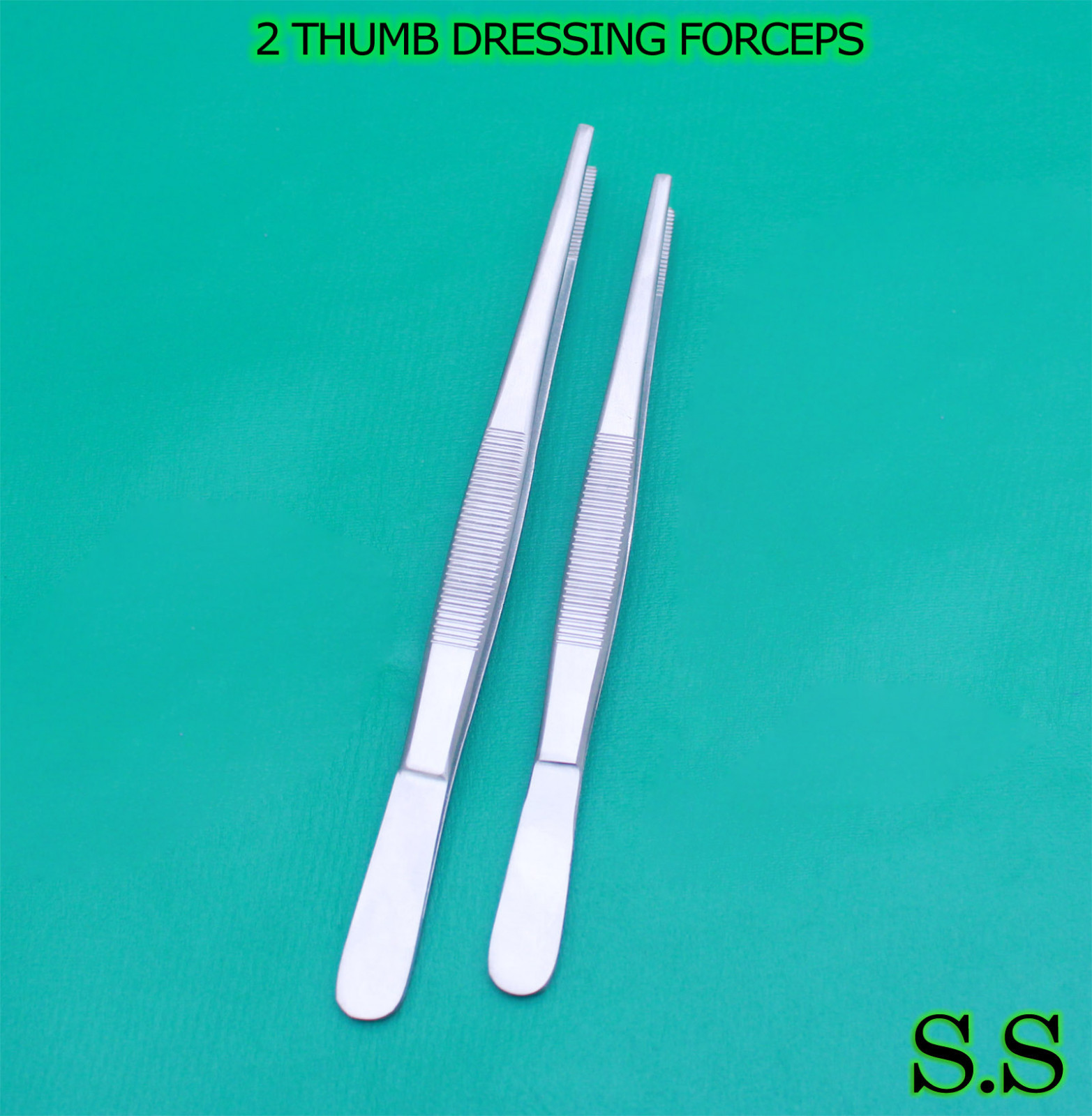 2 PCS THUMB LAB TWEEZERS DRESSING DISSECTION FORCEPS 4.5" + 5" SERRATED ECONOMY