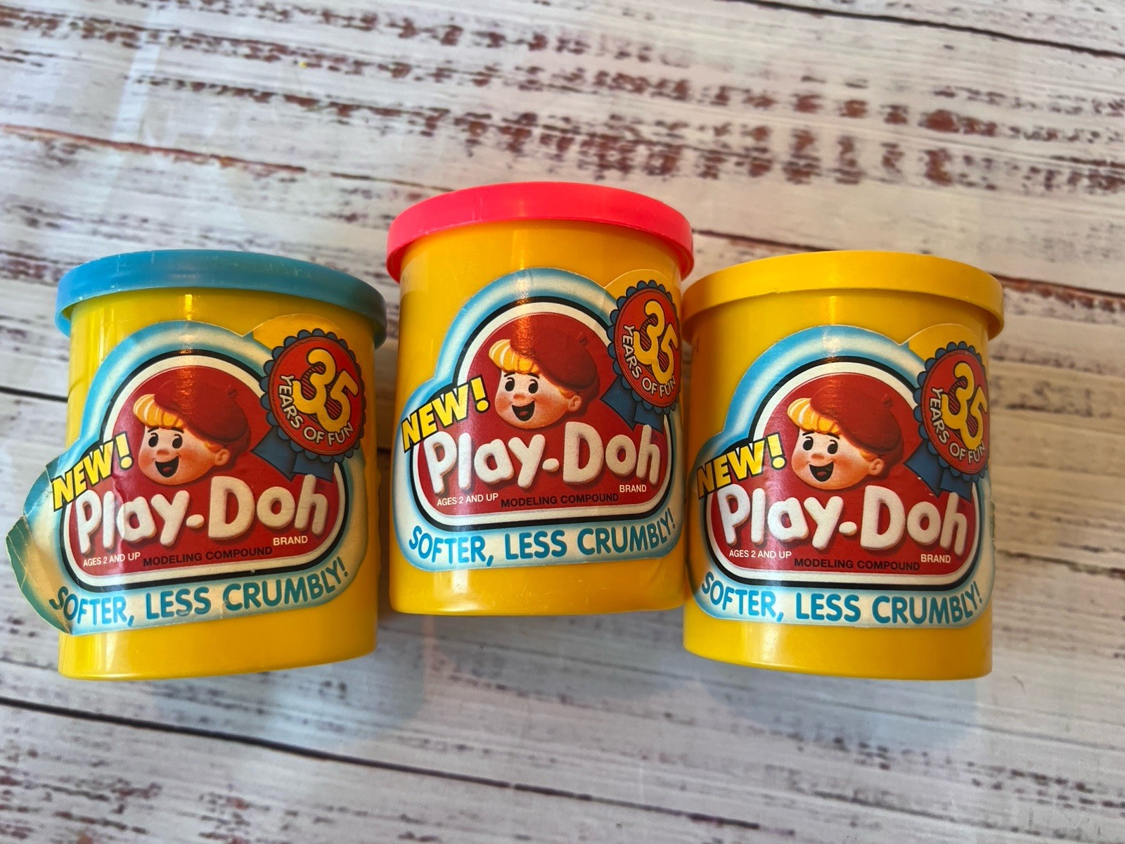 Vintage 1990 Kenner Play-Doh 35th Anniversary Cans Softer Less Crumbly Lot Of 3