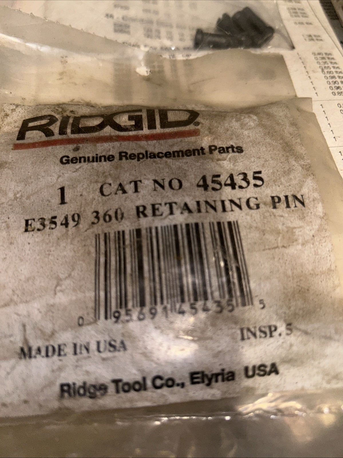 Ridgid 45435 E3549 Replacement Threading Retaining Pin for 360 Pipe Cutter