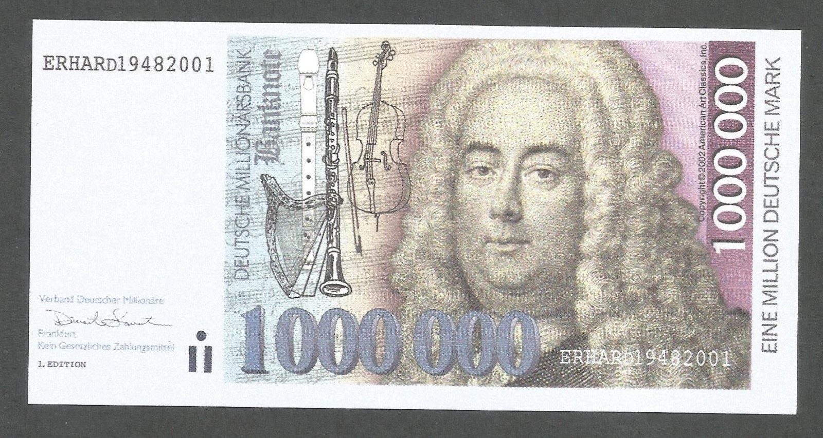Germany - West 1 Million Mark 2002; Fantasy note, Johan Sebastian Bach