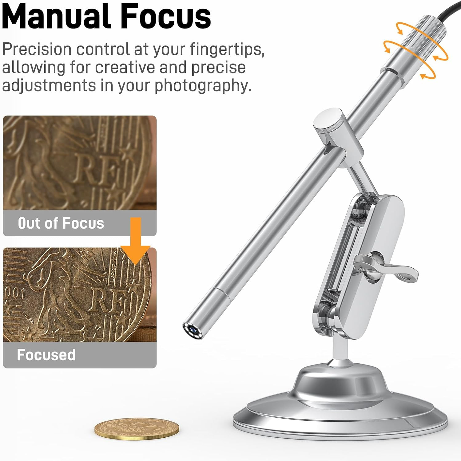 USB-C Digital Microscope, 10X to 200X Magnification Portable Camera with 8 LED L