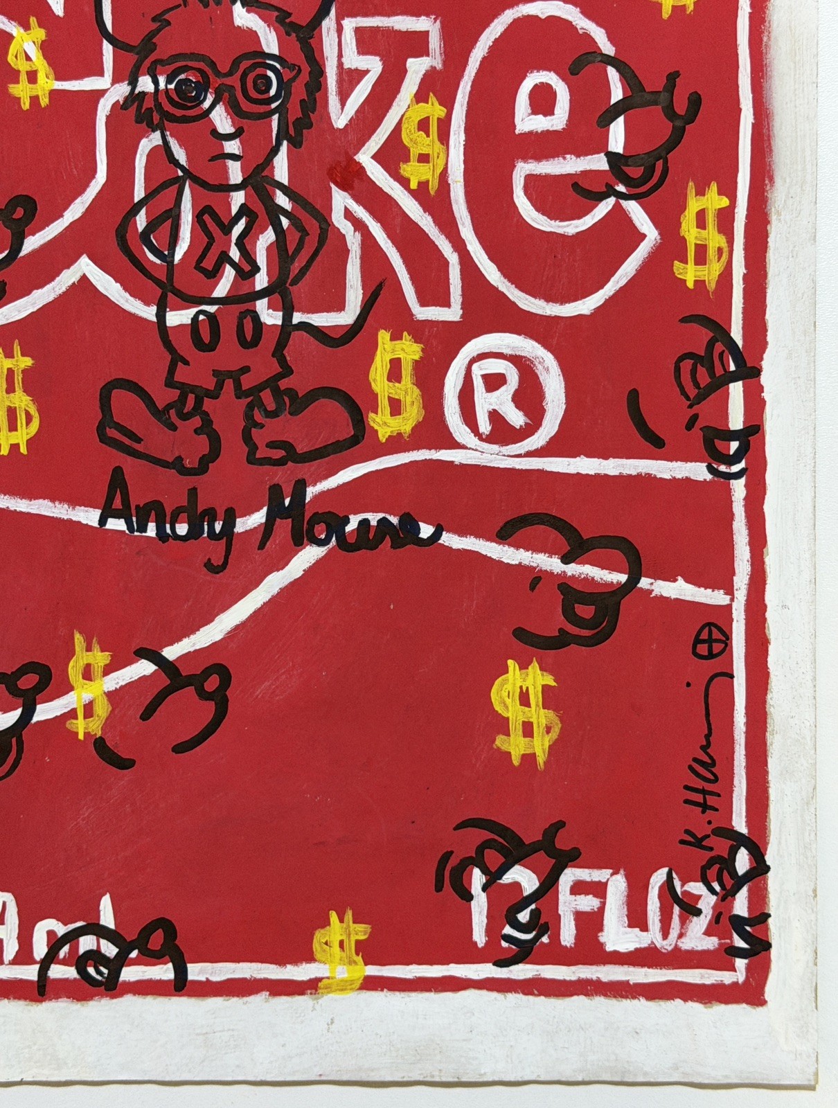 Keith Haring Drawing on old paper (Handmade) signed and stamped artwork