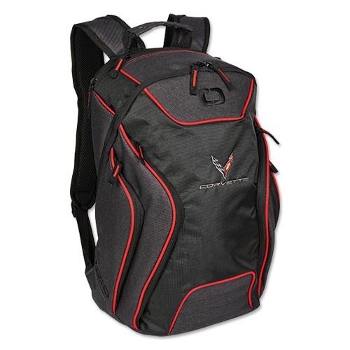 ✅ C8 Corvette Racing Flags Licensed Logo Backpack – Black/Red ✅