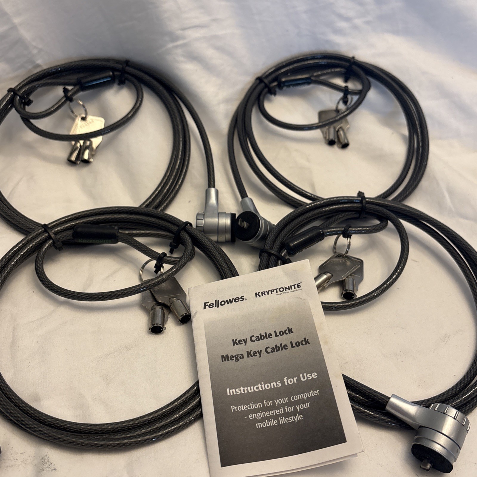 Set Of 4 Notebook Laptop Computer Lock Security Cable Chain With Keys