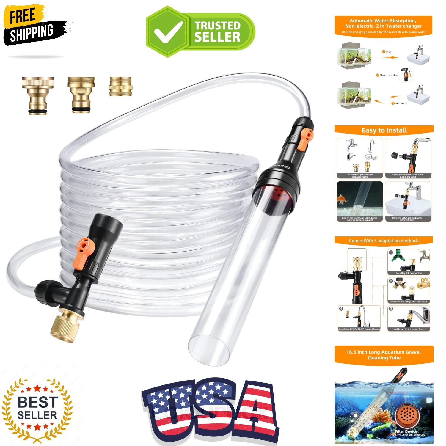 Gravel Vacuum for Aquarium Water Changer Fish Tank Cleaning Tools,Siphon Univ...