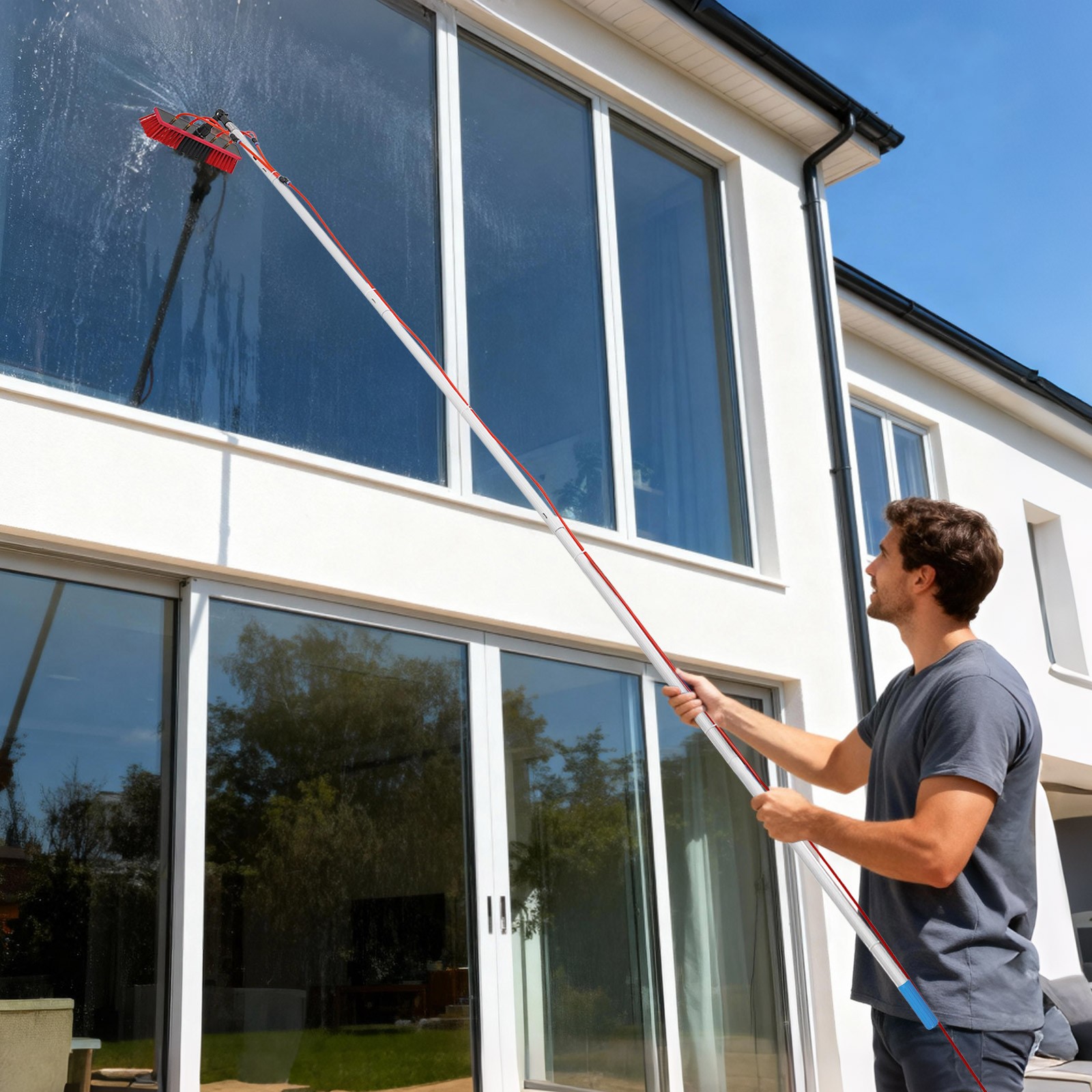 13.12ft Solar Panel Cleaning Brush Outdoor Window Adjustable Pole Cleaning Kit