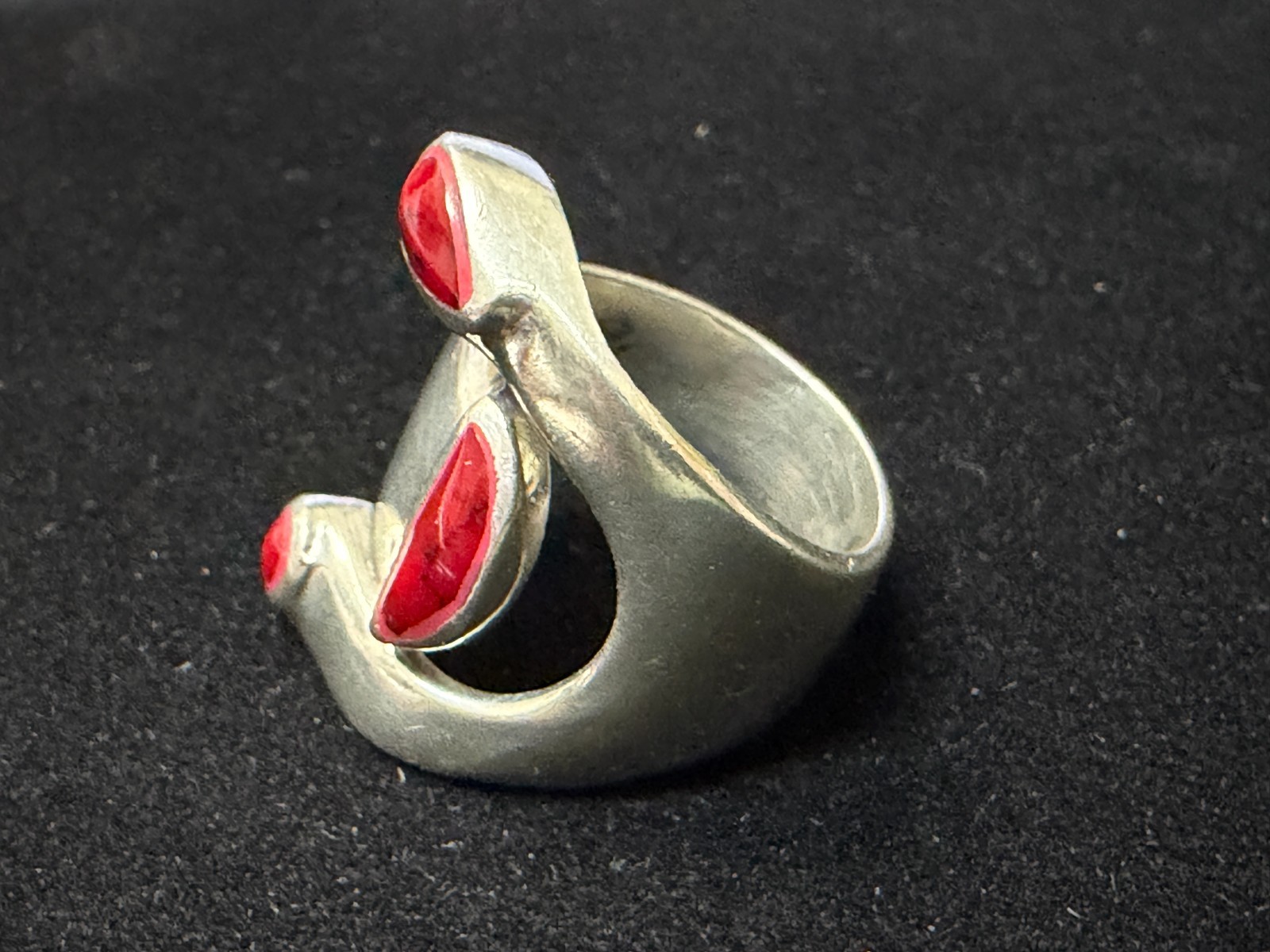 Wide Red Jasper and Alpaca Silver Ring - Size 8.5 adjustable