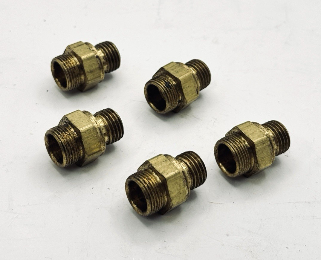 5-Pk 3/8" Male to 1/4" Male NPT Hex Nipples Reducer Adapter Brass Pipe Fittings