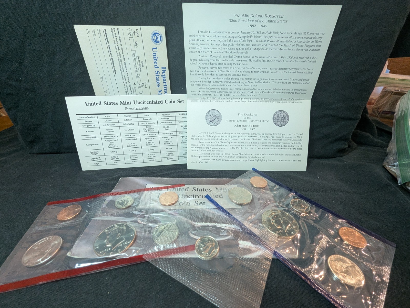 United States Mint 1996 Uncirculated Coin Set with Certificate of Authenticity