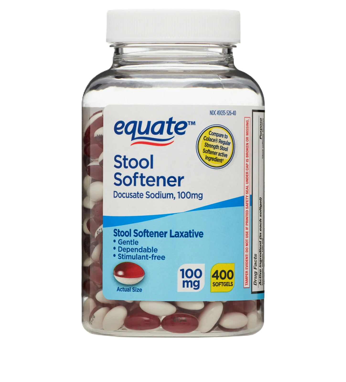 Equate Stool Softener Laxative Softgels for Constipation, 100 mg, 400 Count