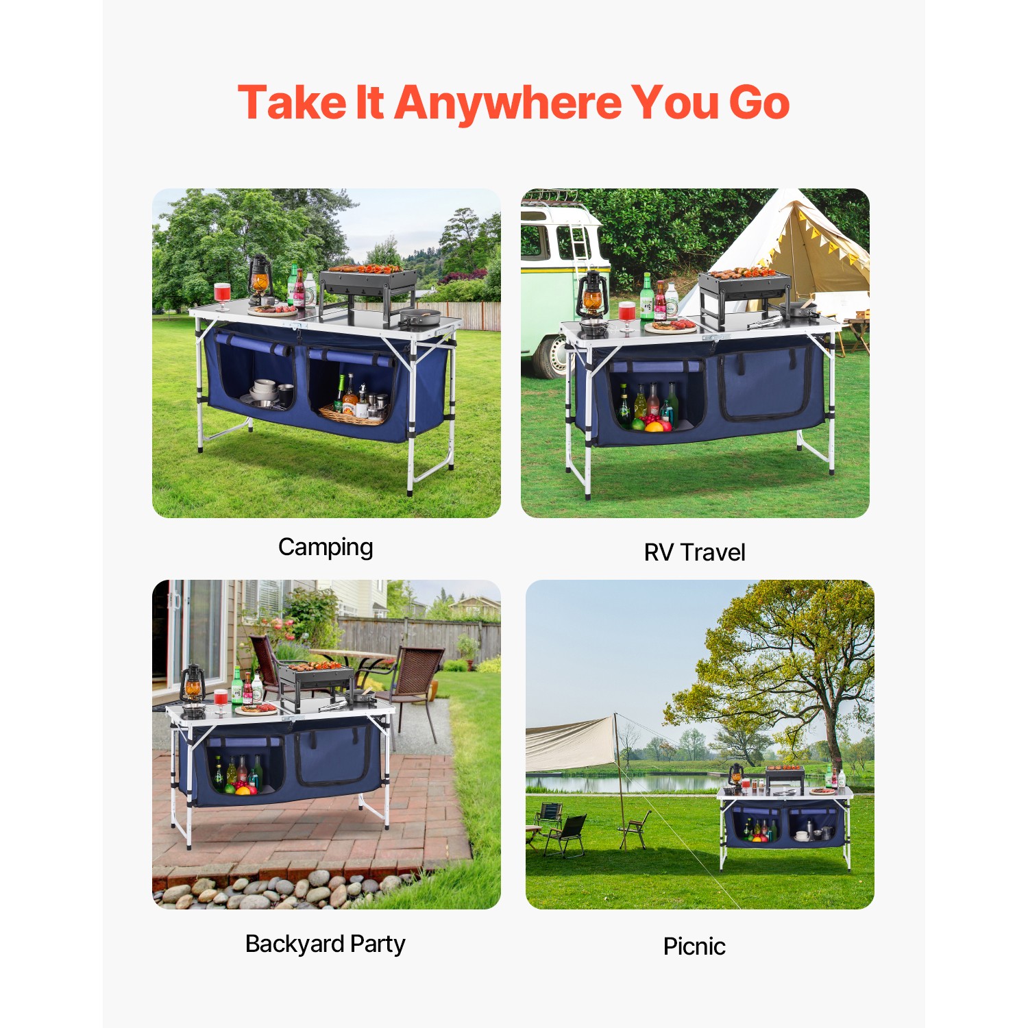 Portable Table Folding Kitchen Table Aluminum Table for Outdoor Camping Picnic