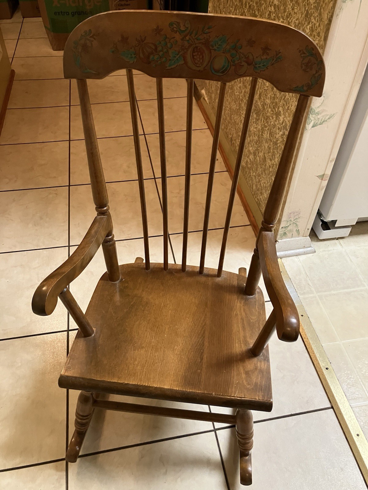 Vintage Oak Hill Child’s Wood Rocking Chair w/German-made Music Box Fitchburg,MA