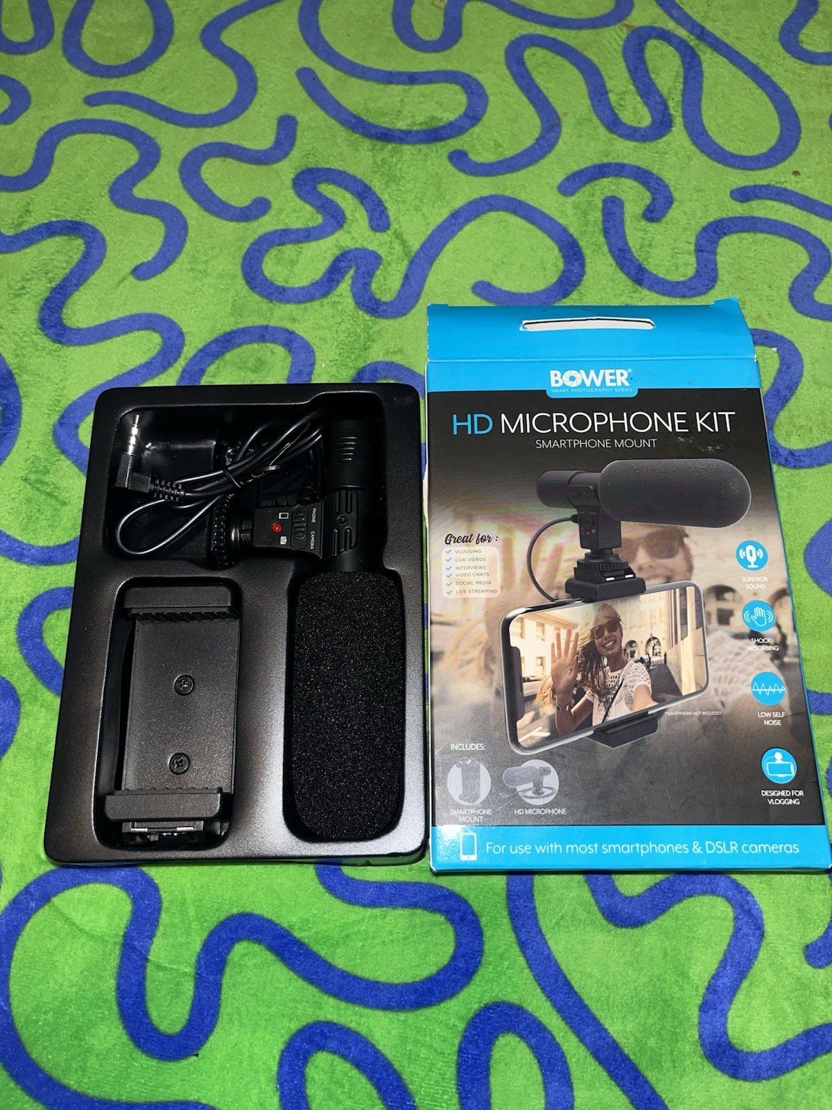 New Bower HD Microphone Kit Smartphone Mount w/Battery CR2, 3V Sealed