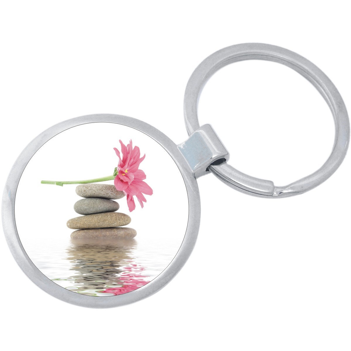 Rocks Flower Water Zen Keychain - Includes 1.25 Inch Loop for Keys or Backpack