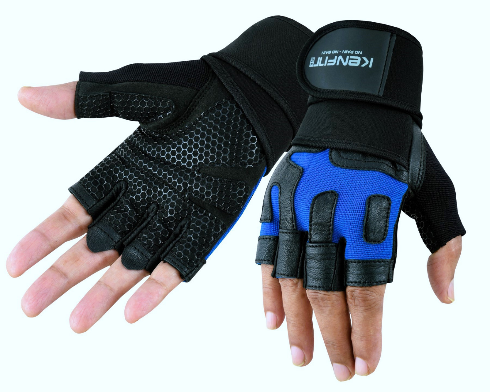 Weight lifting Gloves Leather men women long Strap Cycling Workout Gym BY KENFIT