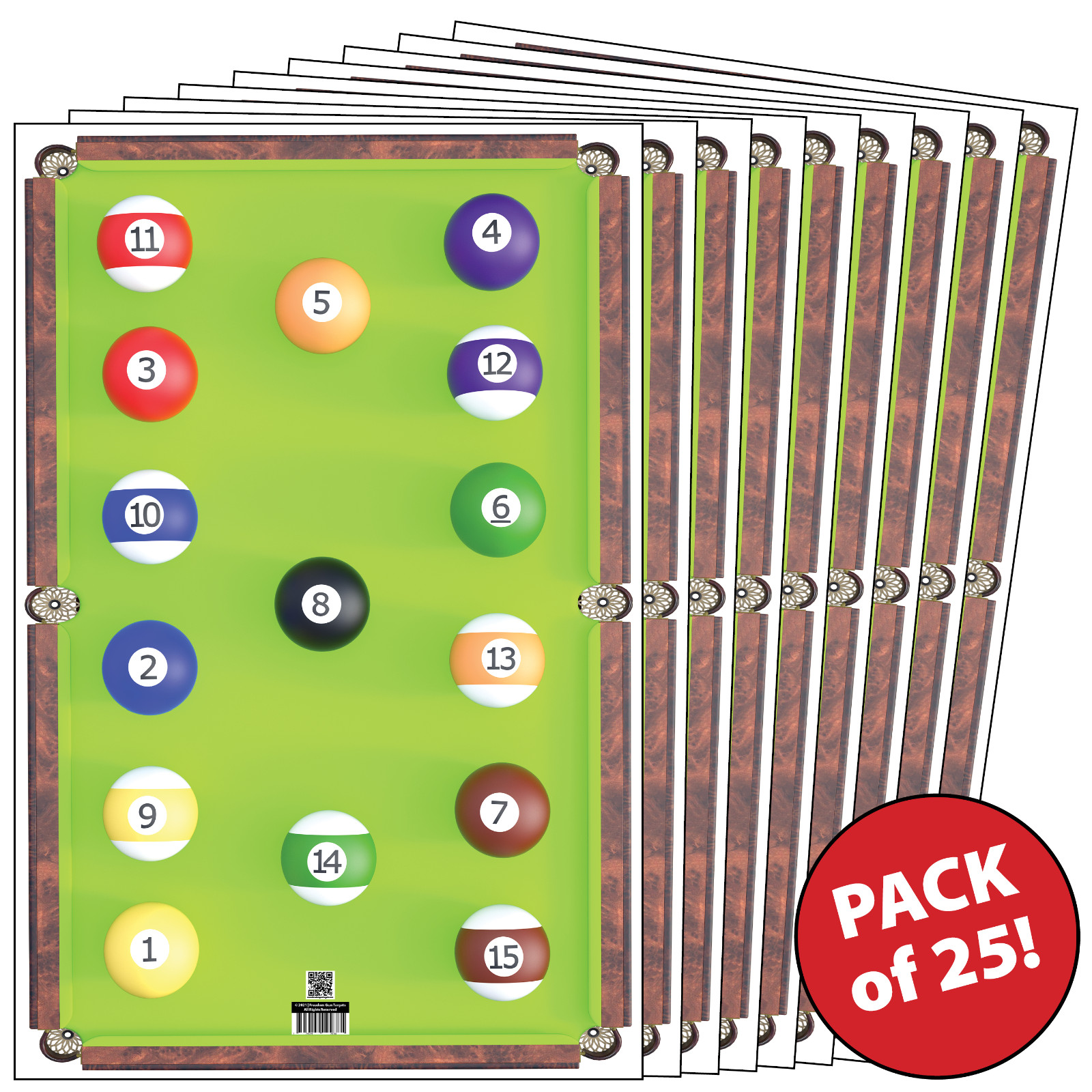 25 Paper Shooting Targets for Gun Range Rifle Pistol Handgun 3D Billiards 23x35