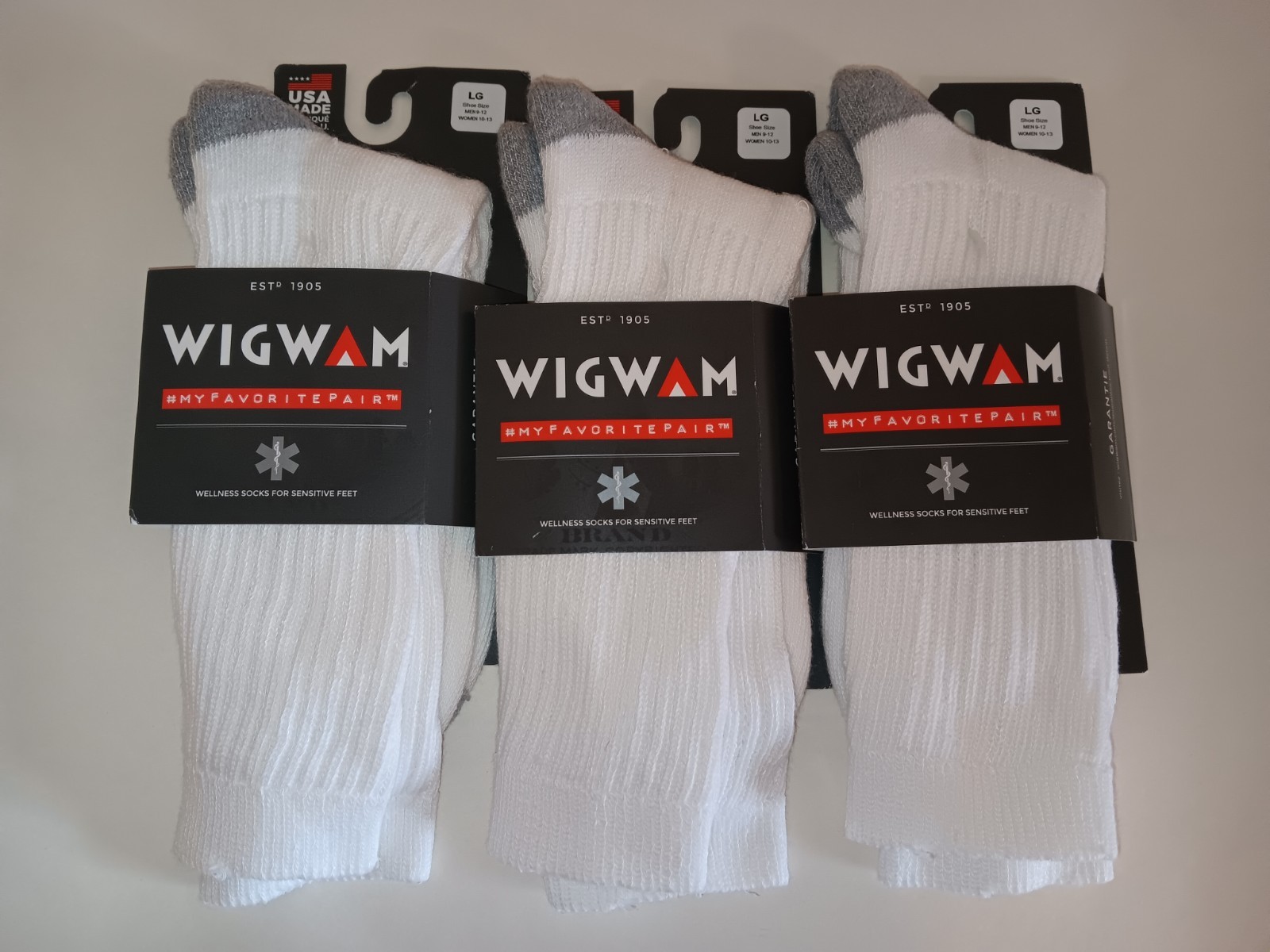 3 Pairs Wigwam Diabetic Sport Crew Socks White Mens Size Large 9-12 Women 10-13