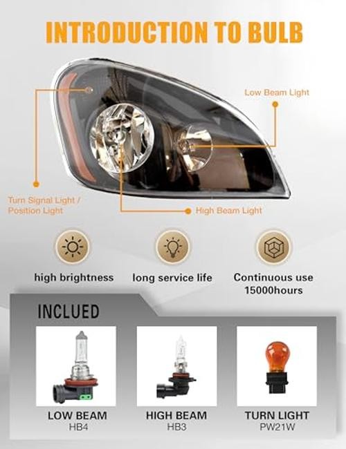 Headlight Replacement for Freightliner Cascadia 2008 2009 Black Front Right