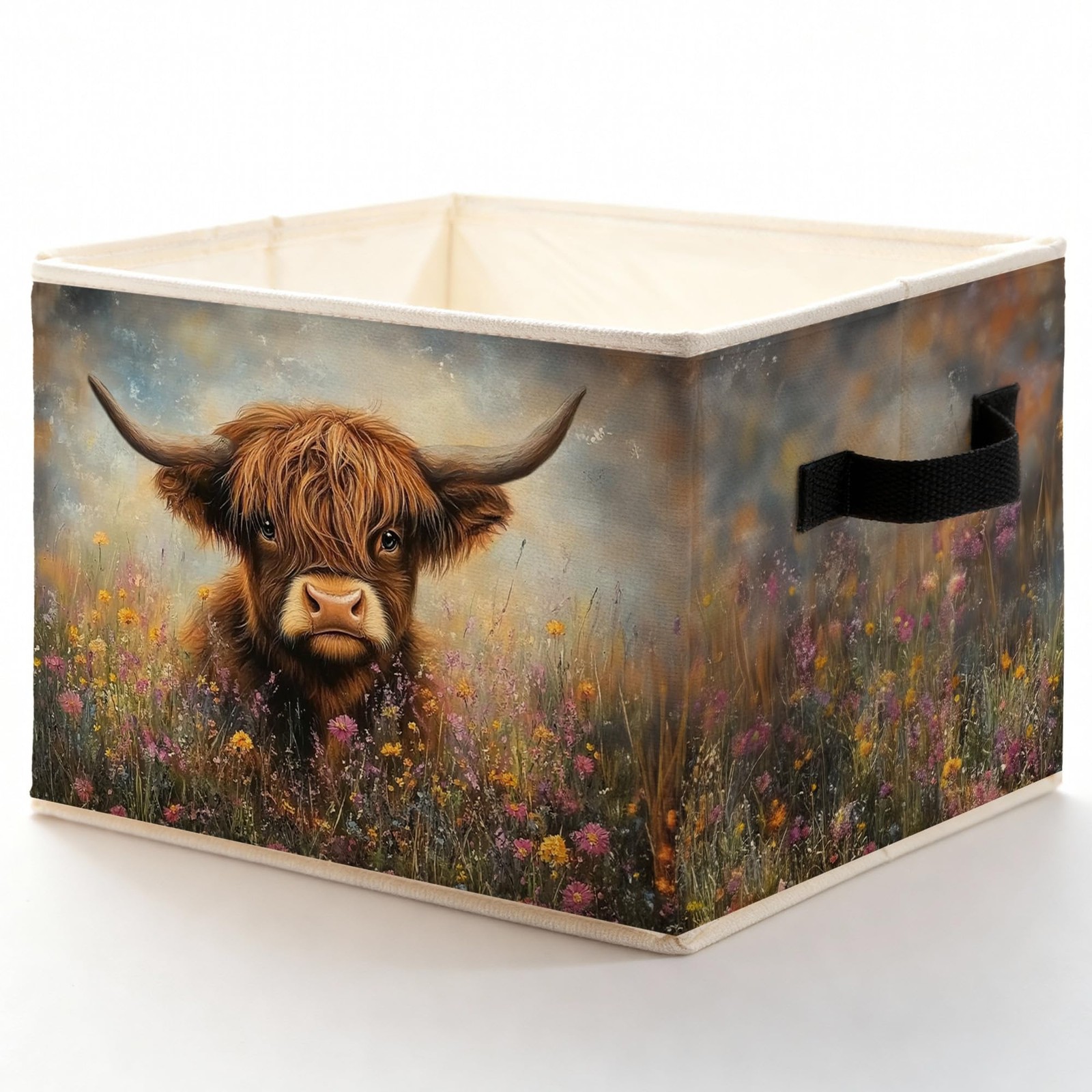 Highland Cow Wildflower Storage Bins Box, Toybox for Girls, Rustic Floral Far...