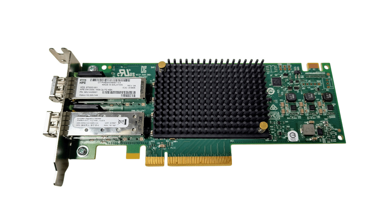 HPE 870002-001 SN1200E Dual Port 16Gb FC HBA Q0L14-63001 Half Height w/ SFPs