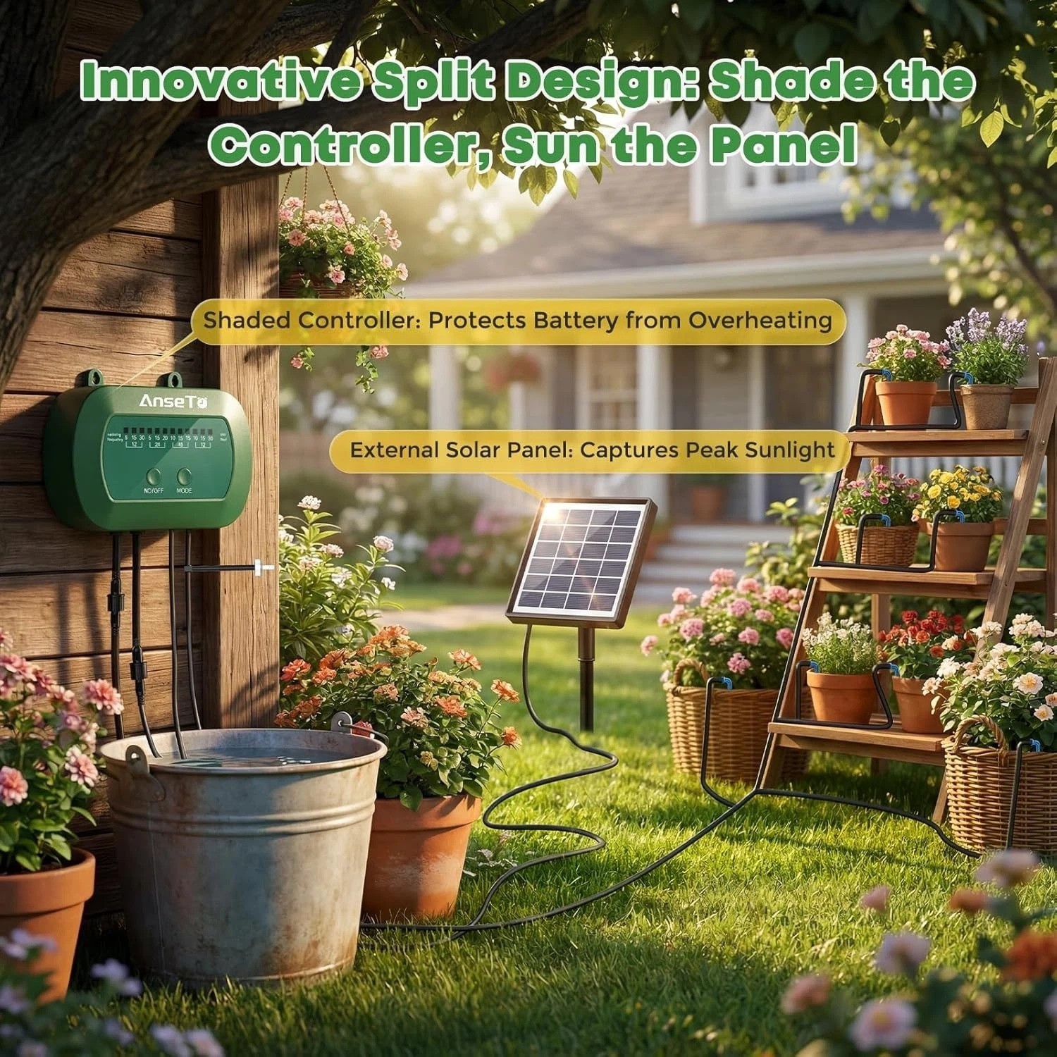 Solar Drip Irrigation System, Automatic Watering Kit with Split Design & Anti...