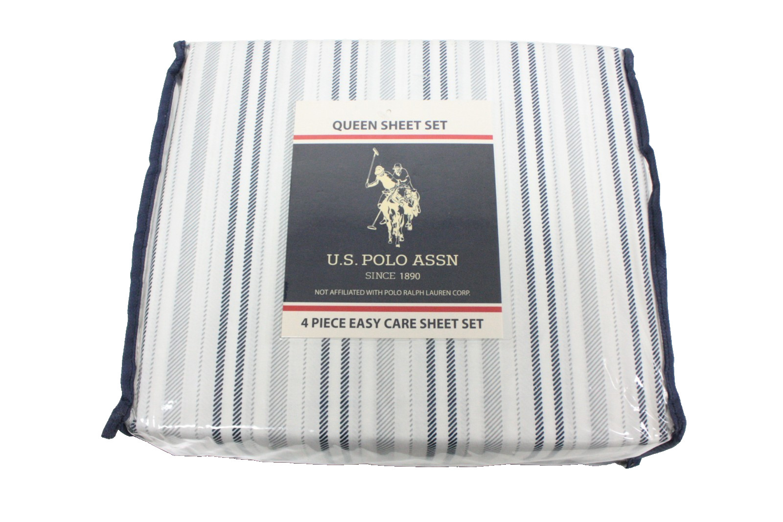 U.S. Polo Assn. Queen Sheet Set Danbury Stripe Navy 4PC Printed Sheet Set