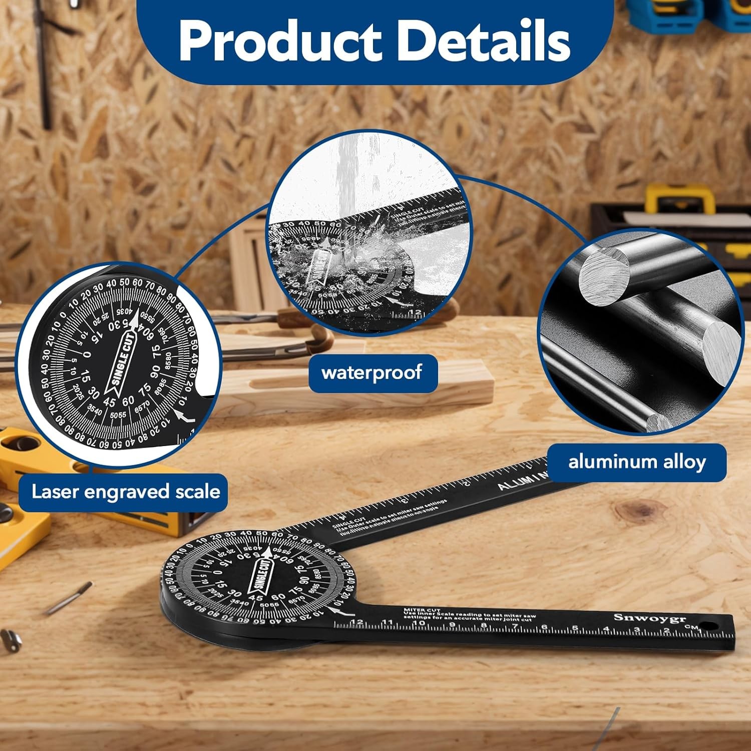 7 Inch Aluminum Miter Saw Protractor, Professional Angle Measuring Tool,...